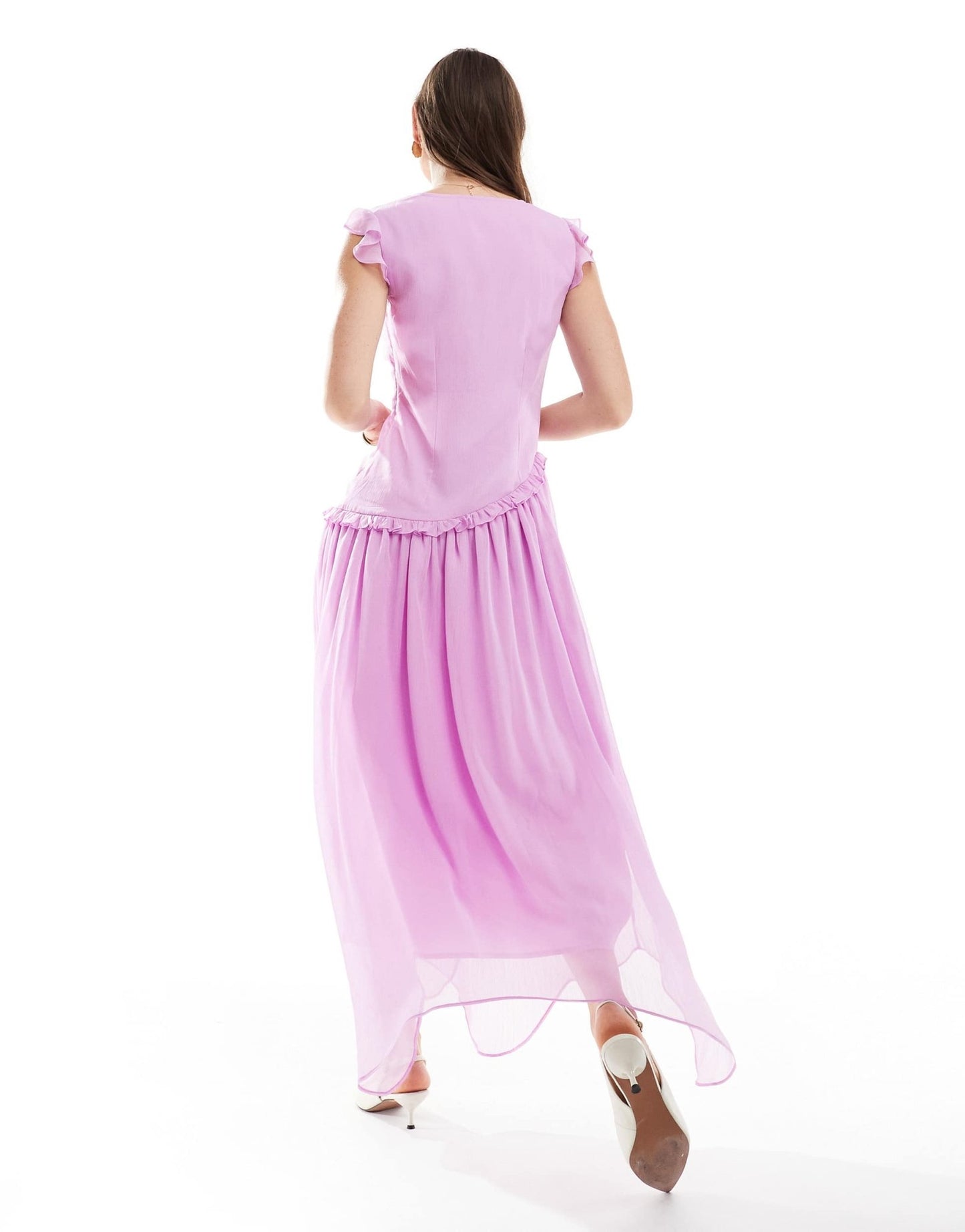 ASOS DESIGN chiffon dropped waist midi dress with frills - ASOS Sample Sale EU Store