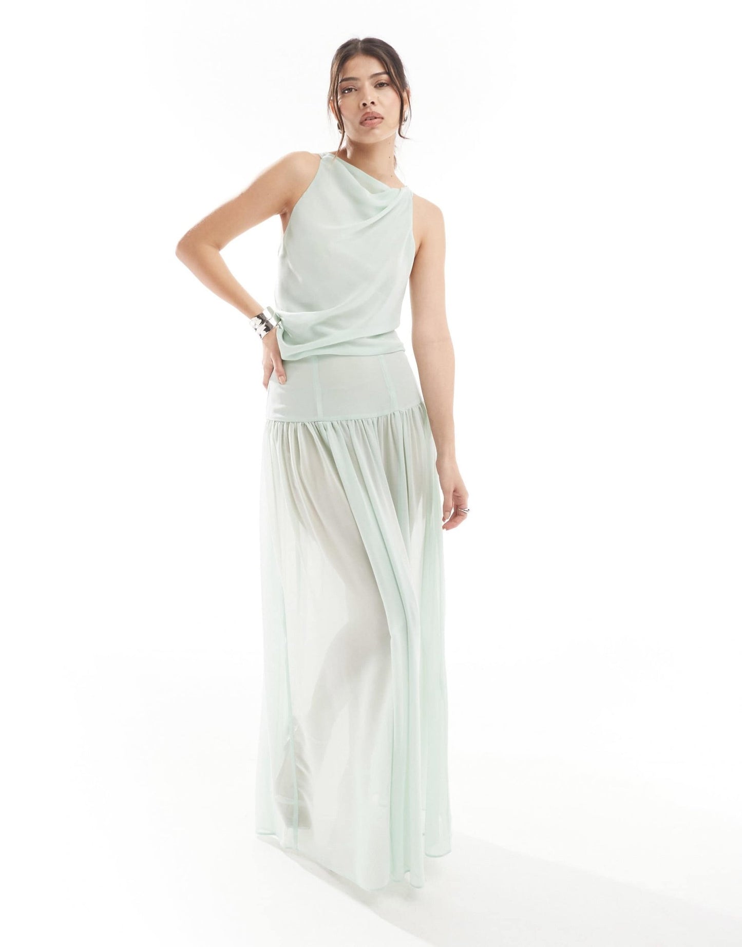 ASOS DESIGN chiffon high neck top with open back co - ord in sage - ASOS Sample Sale EU Store