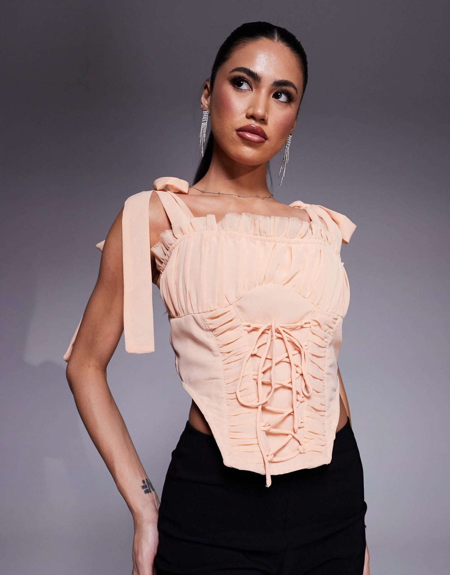 ASOS DESIGN chiffon lace up detail corset in blush - ASOS Sample Sale EU Store