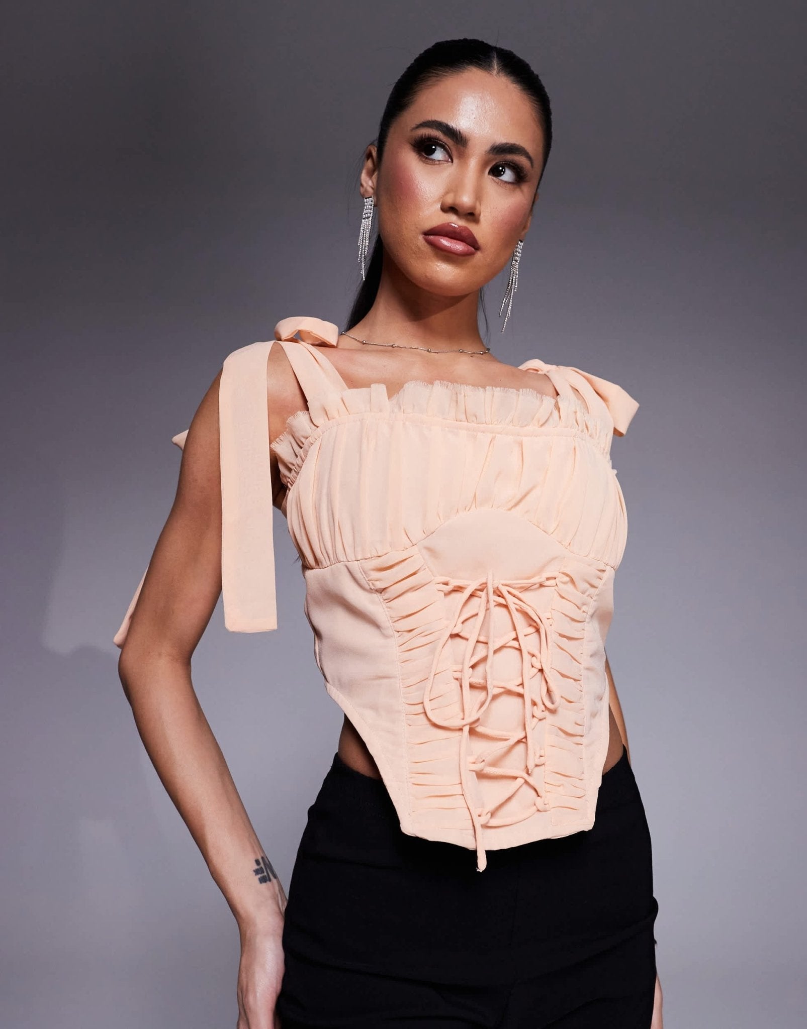 ASOS DESIGN chiffon lace up detail corset in blush - ASOS Sample Sale EU Store