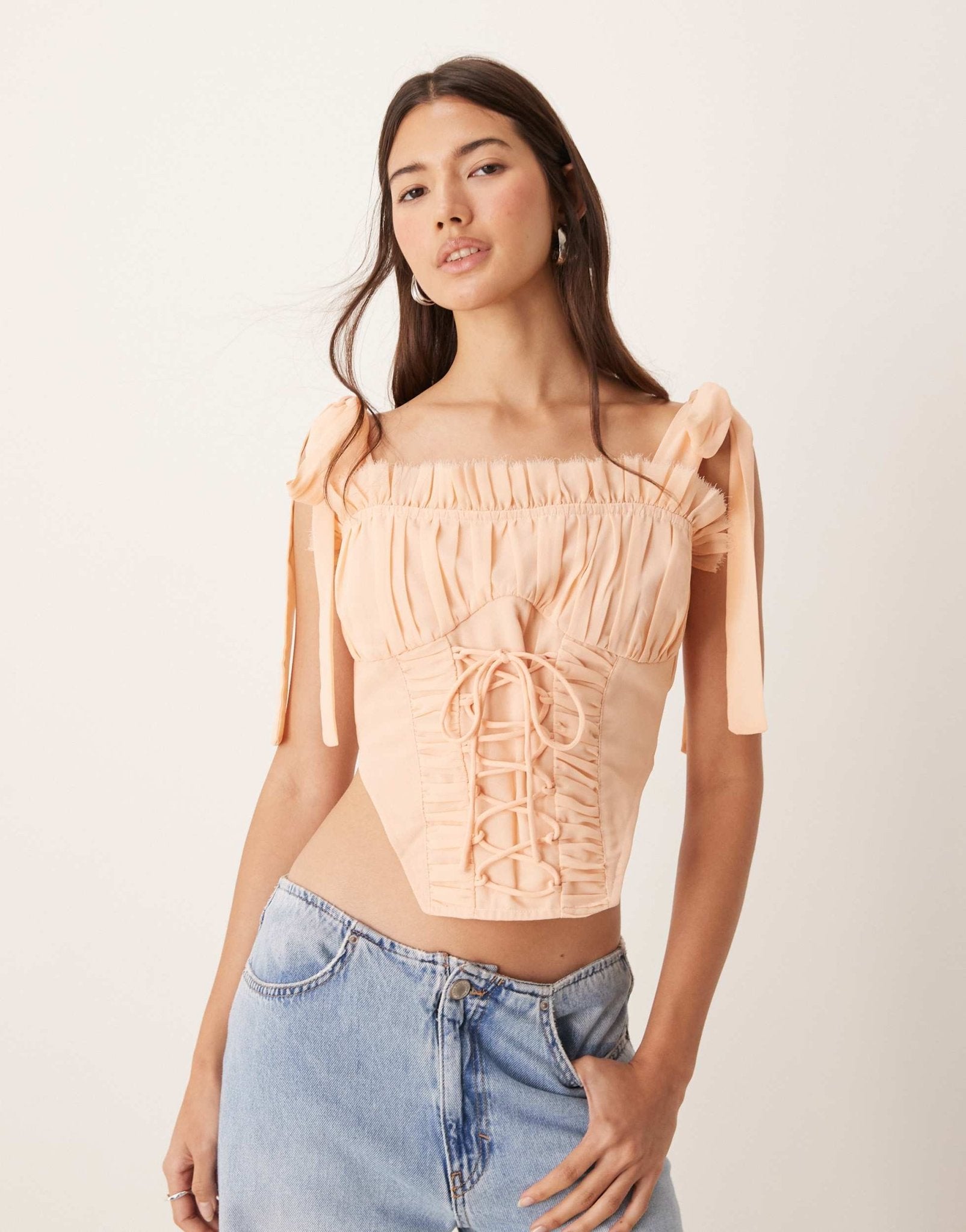 ASOS DESIGN chiffon lace up detail corset in blush - ASOS Sample Sale EU Store