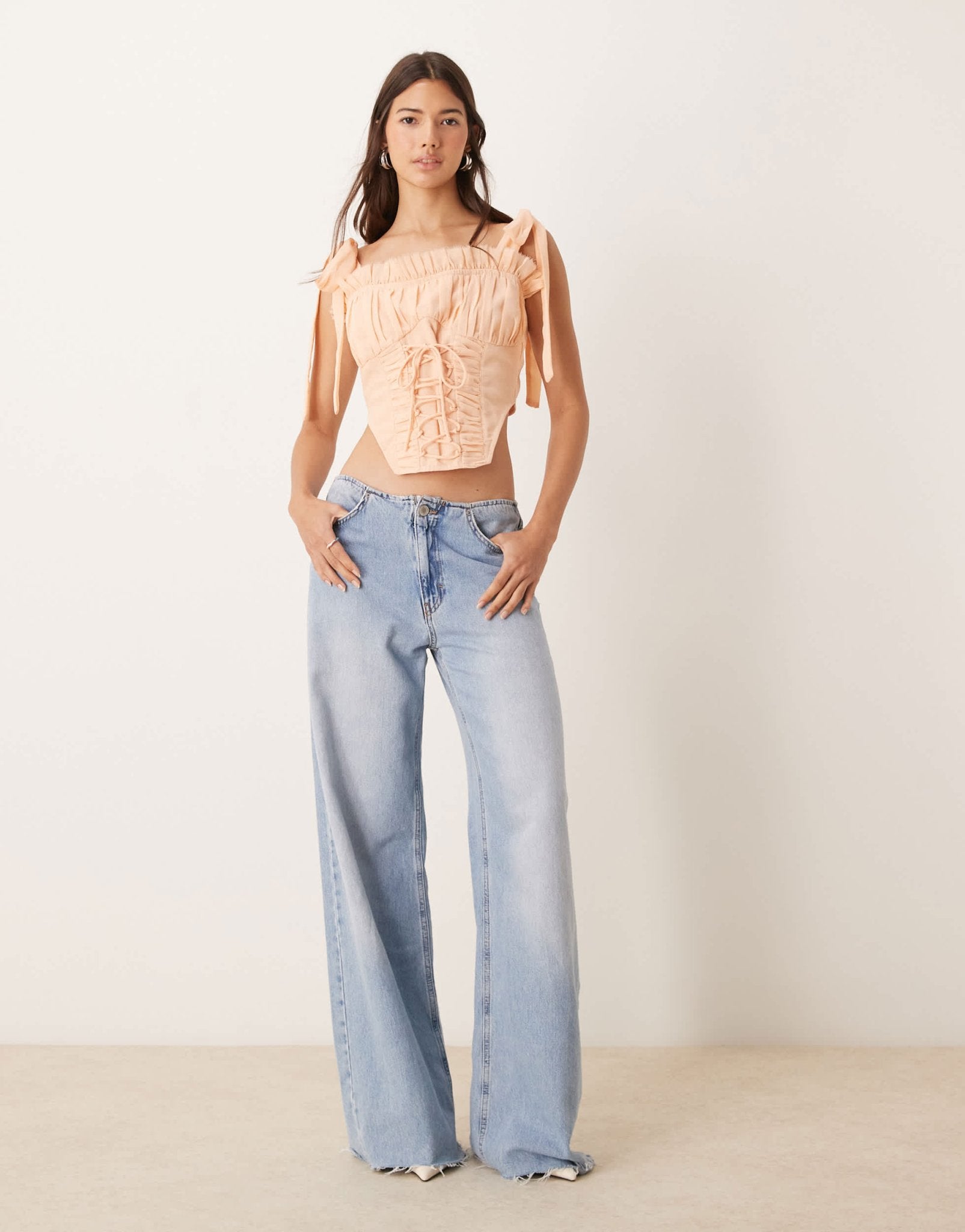 ASOS DESIGN chiffon lace up detail corset in blush - ASOS Sample Sale EU Store