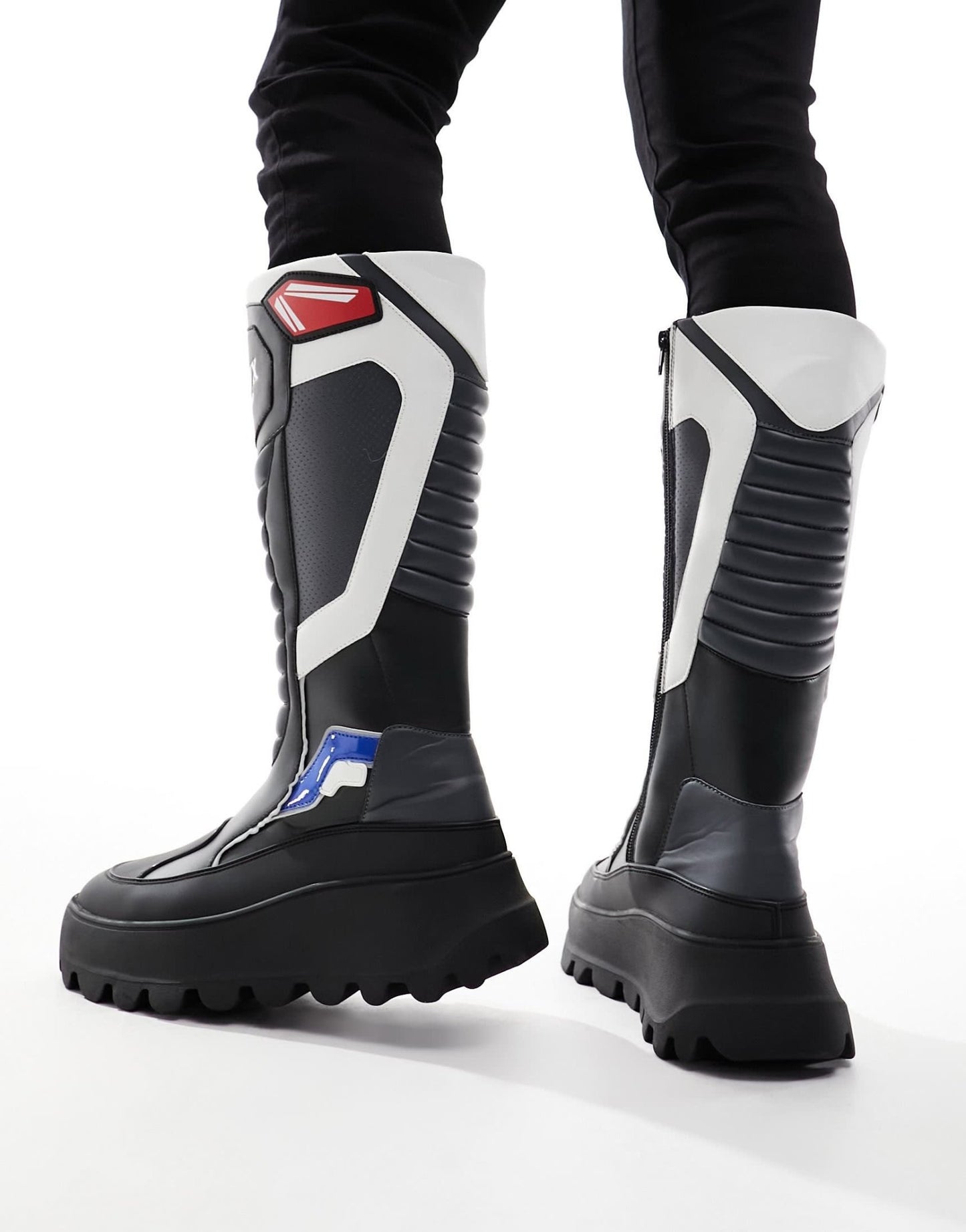 ASOS DESIGN chunky knee high biker boot with motocross details in black - ASOS Sample Sale EU Store