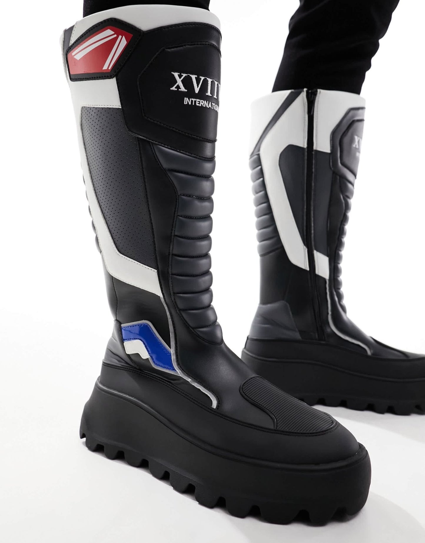 ASOS DESIGN chunky knee high biker boot with motocross details in black - ASOS Sample Sale EU Store