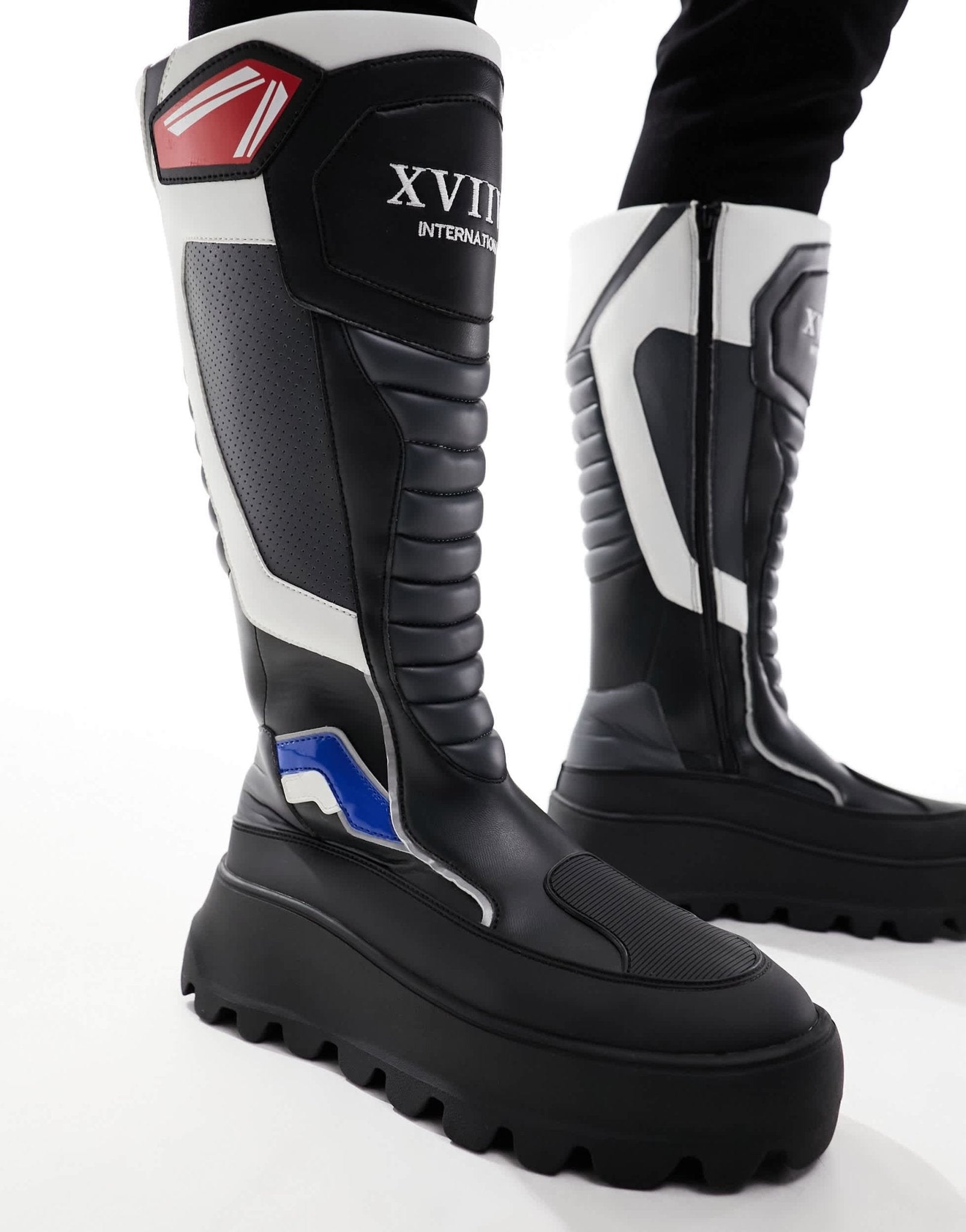 ASOS DESIGN chunky knee high biker boot with motocross details in black - ASOS Sample Sale EU Store
