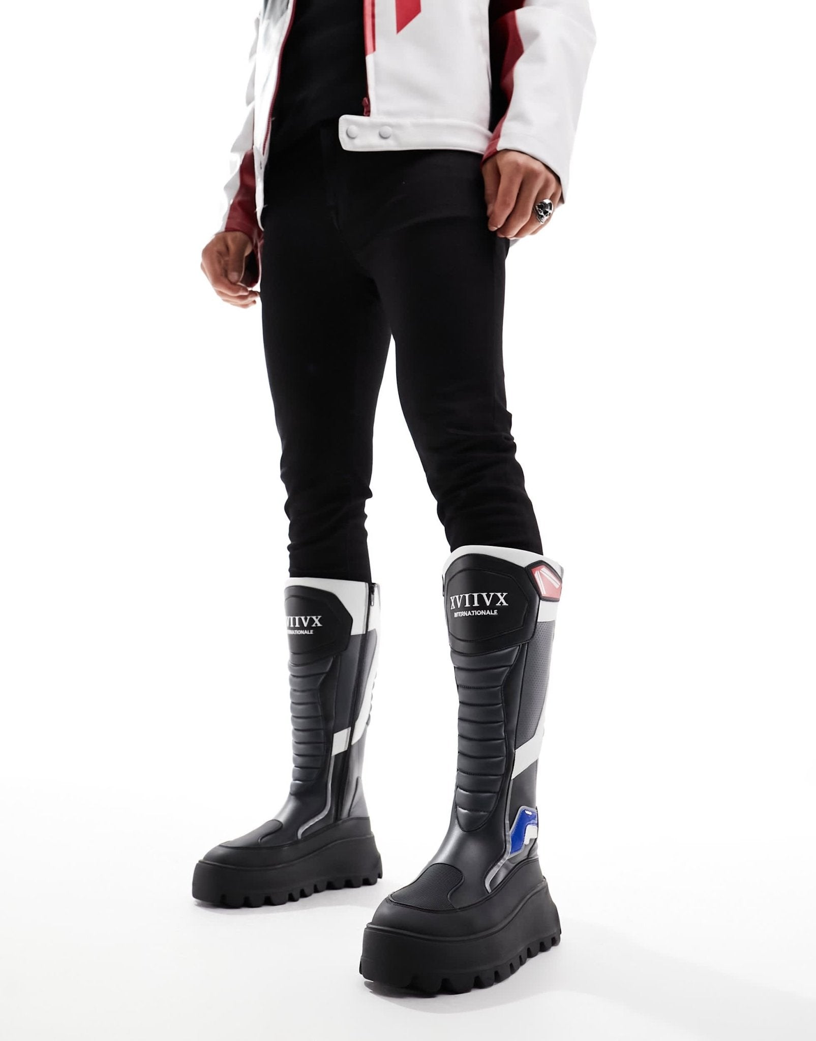 ASOS DESIGN chunky knee high biker boot with motocross details in black - ASOS Sample Sale EU Store