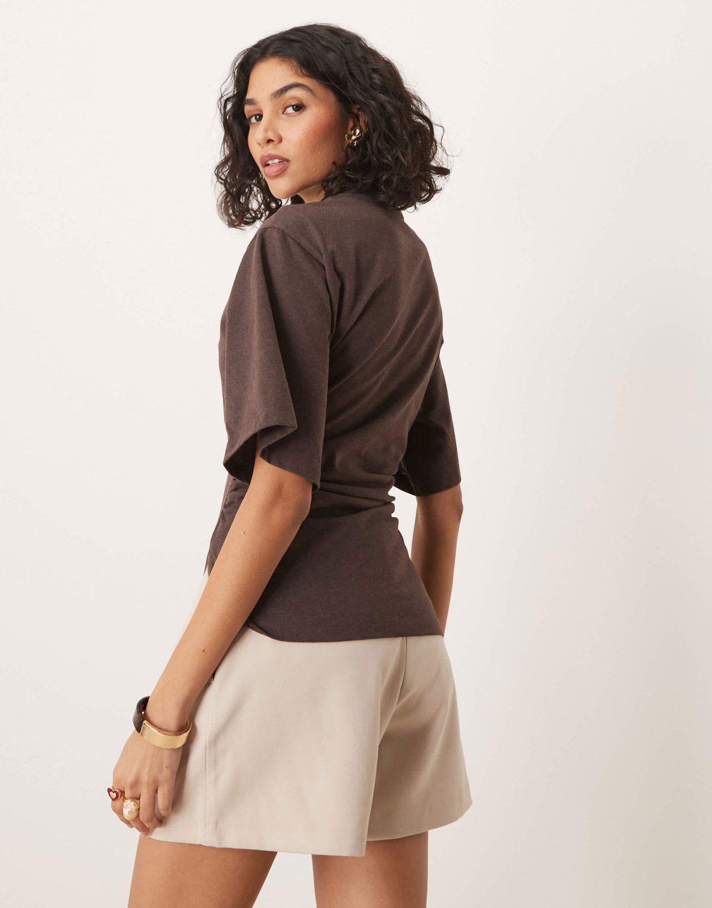 ASOS DESIGN cinched side t-shirt in brown - ASOS Sample Sale EU Store