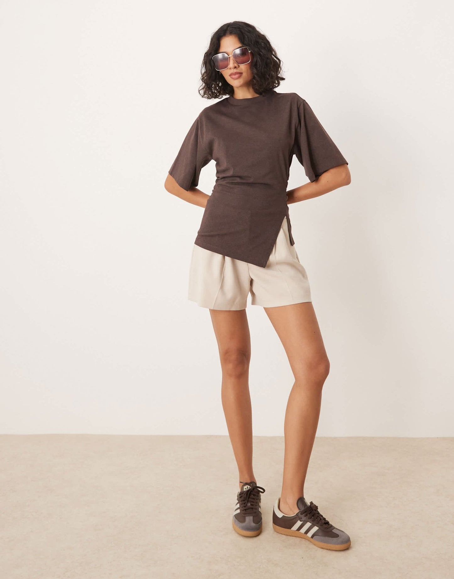 ASOS DESIGN cinched side t-shirt in brown - ASOS Sample Sale EU Store