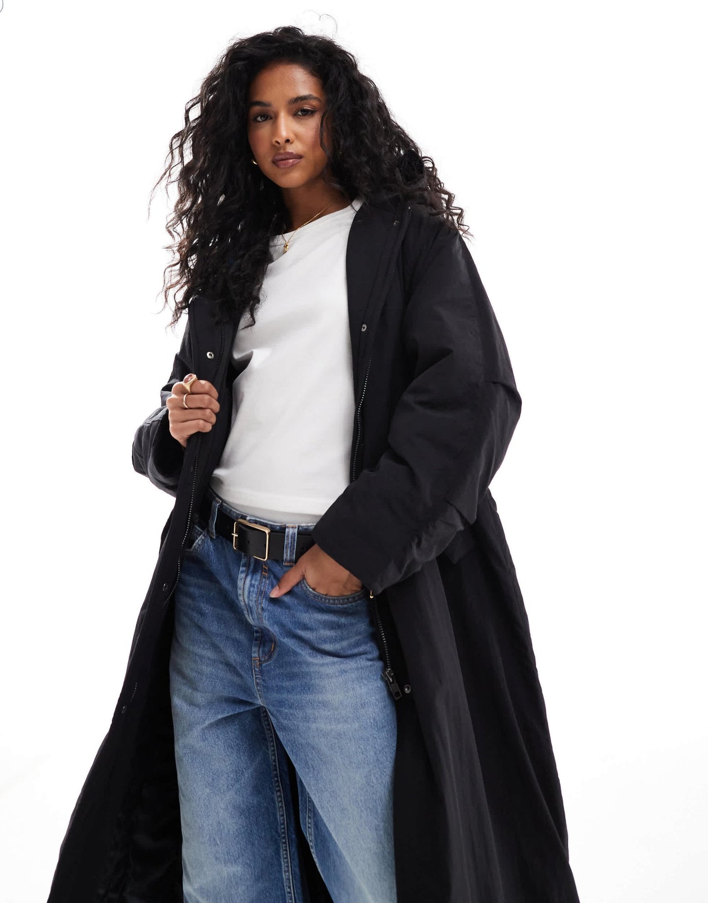 ASOS DESIGN clean longline puffer coat with hood in black - ASOS Sample Sale EU Store