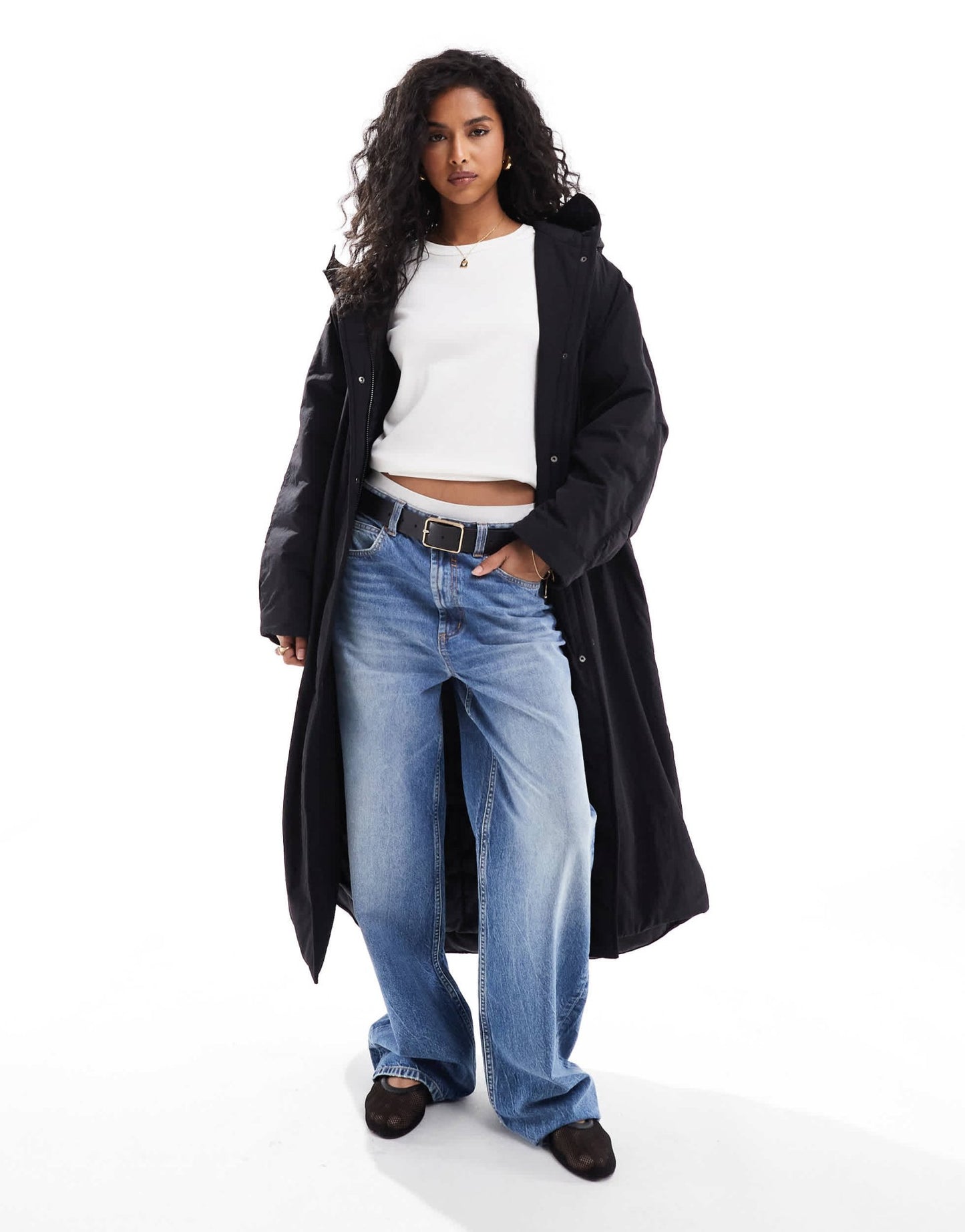 ASOS DESIGN clean longline puffer coat with hood in black - ASOS Sample Sale EU Store