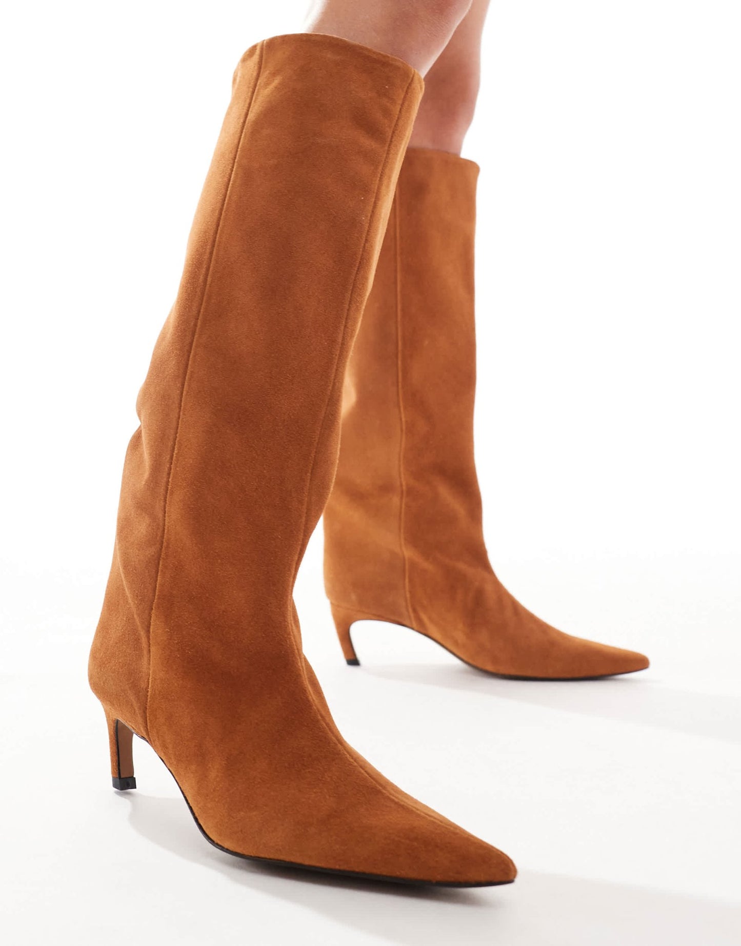 ASOS DESIGN Cleo premium suede kitten heel knee boots in rust - ASOS Sample Sale EU Store