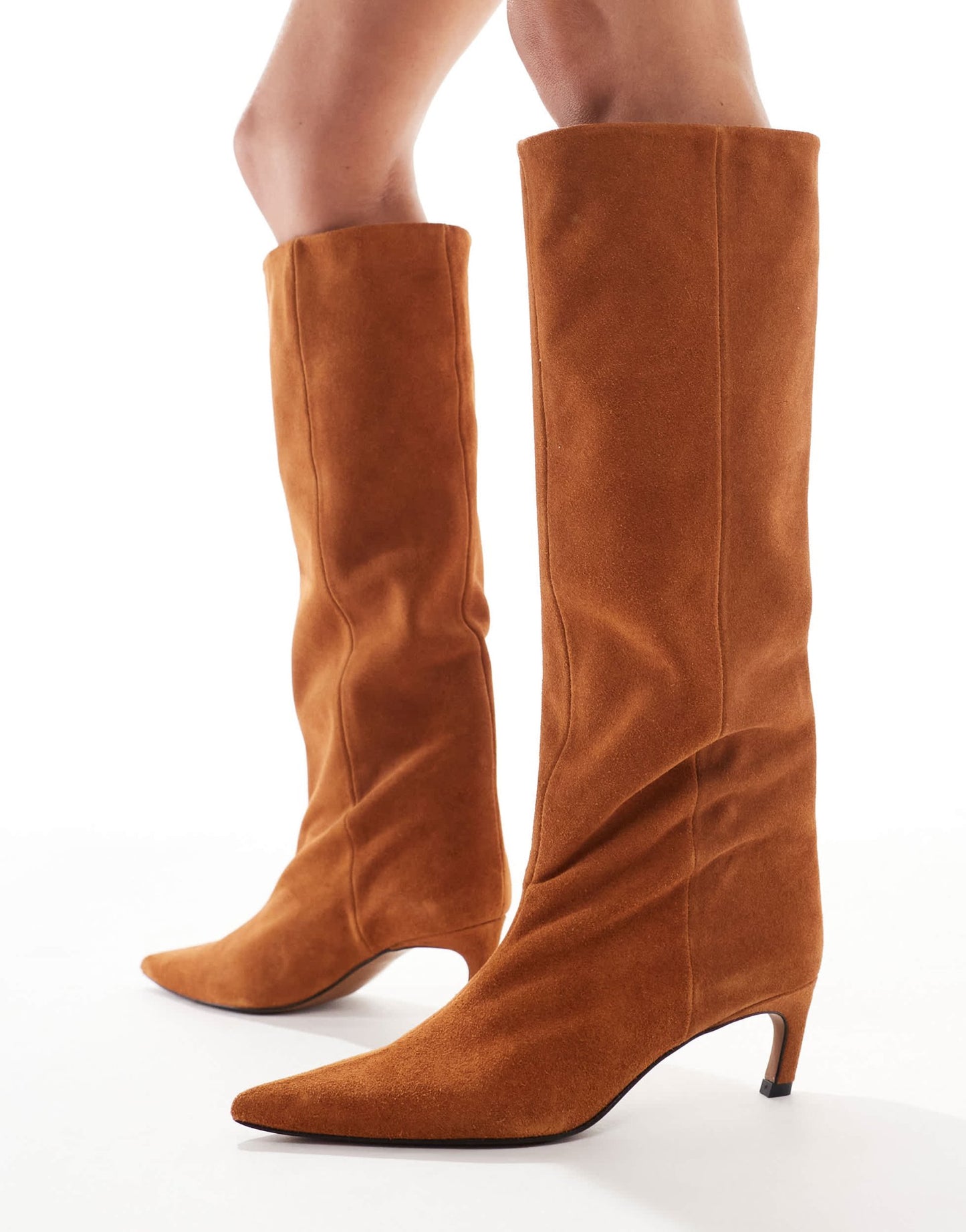 ASOS DESIGN Cleo premium suede kitten heel knee boots in rust - ASOS Sample Sale EU Store