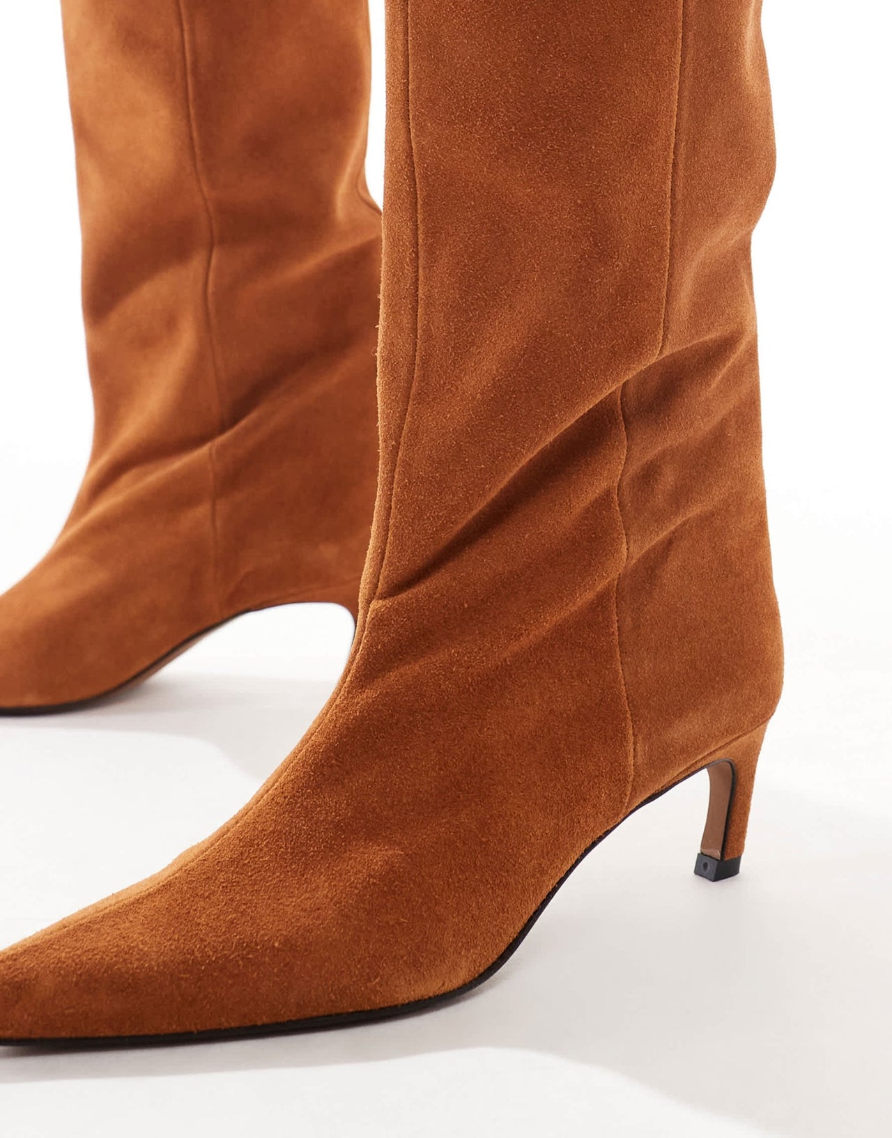 ASOS DESIGN Cleo premium suede kitten heel knee boots in rust - ASOS Sample Sale EU Store