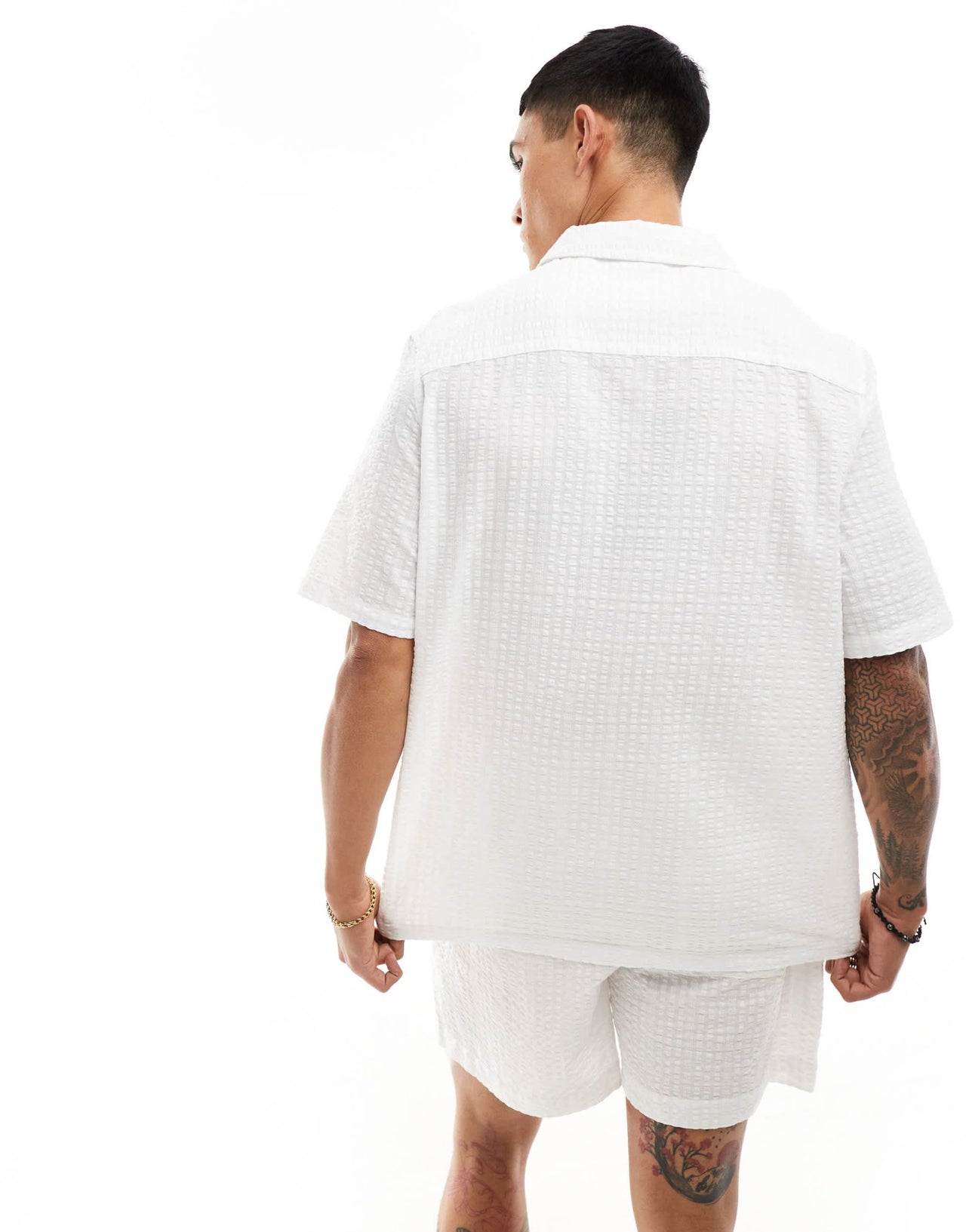 ASOS DESIGN co - ord 90s oversized short sleeve shirt in seersucker texture in white - ASOS Sample Sale EU Store