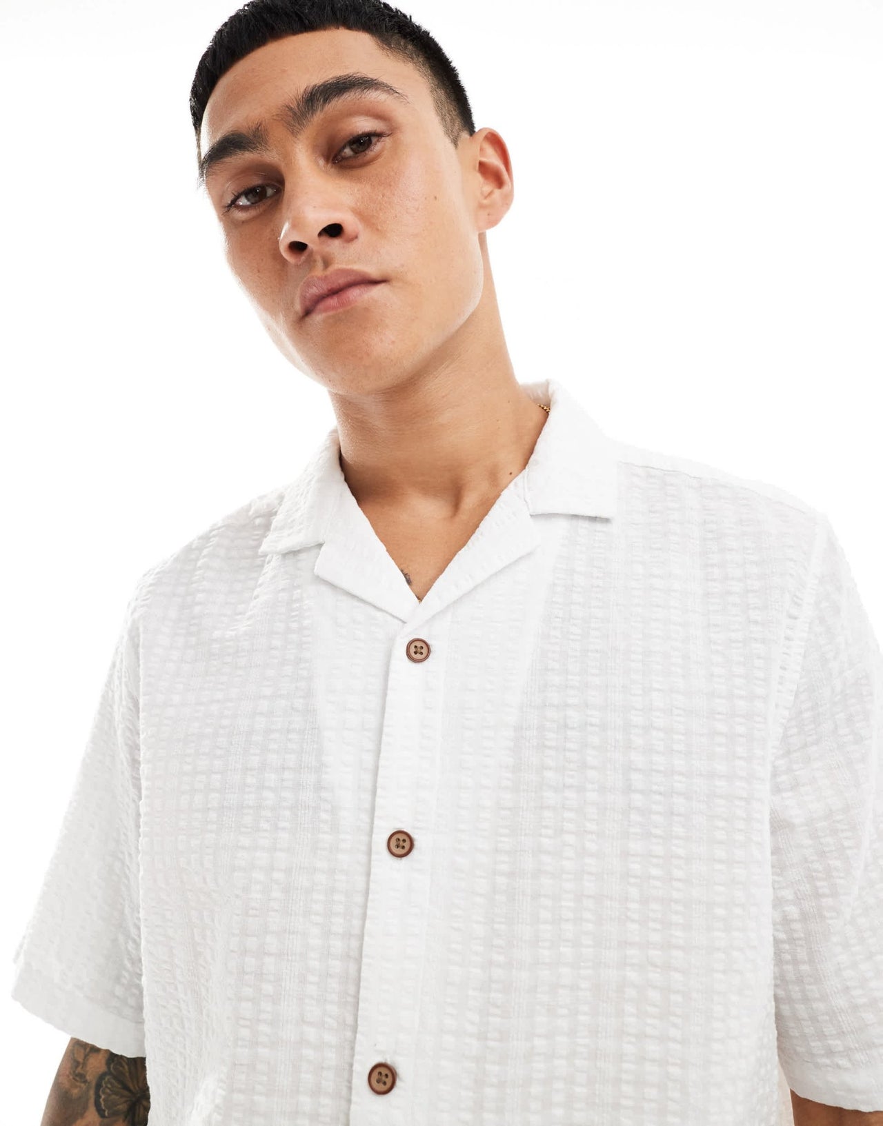 ASOS DESIGN co - ord 90s oversized short sleeve shirt in seersucker texture in white - ASOS Sample Sale EU Store