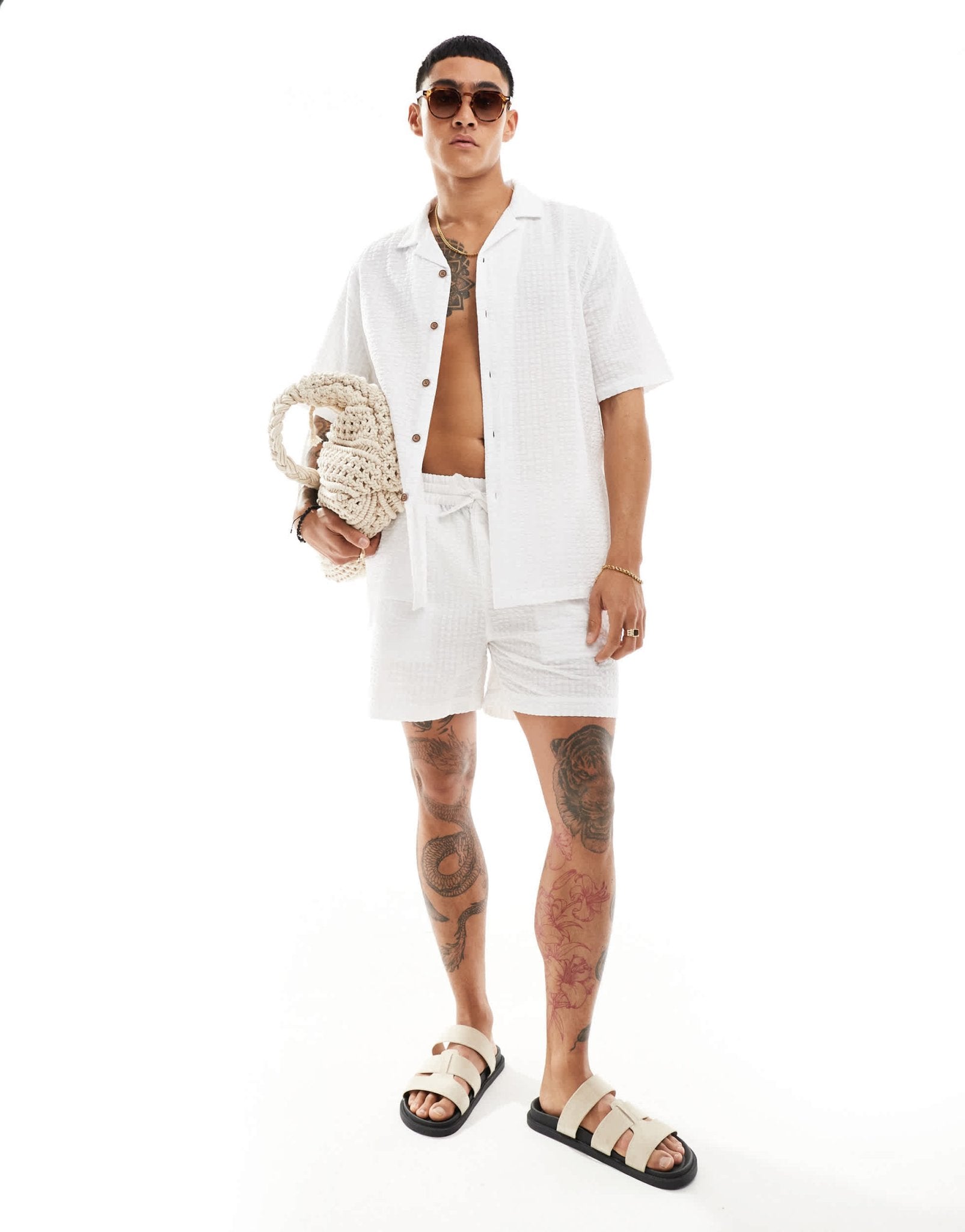 ASOS DESIGN co - ord 90s oversized short sleeve shirt in seersucker texture in white - ASOS Sample Sale EU Store