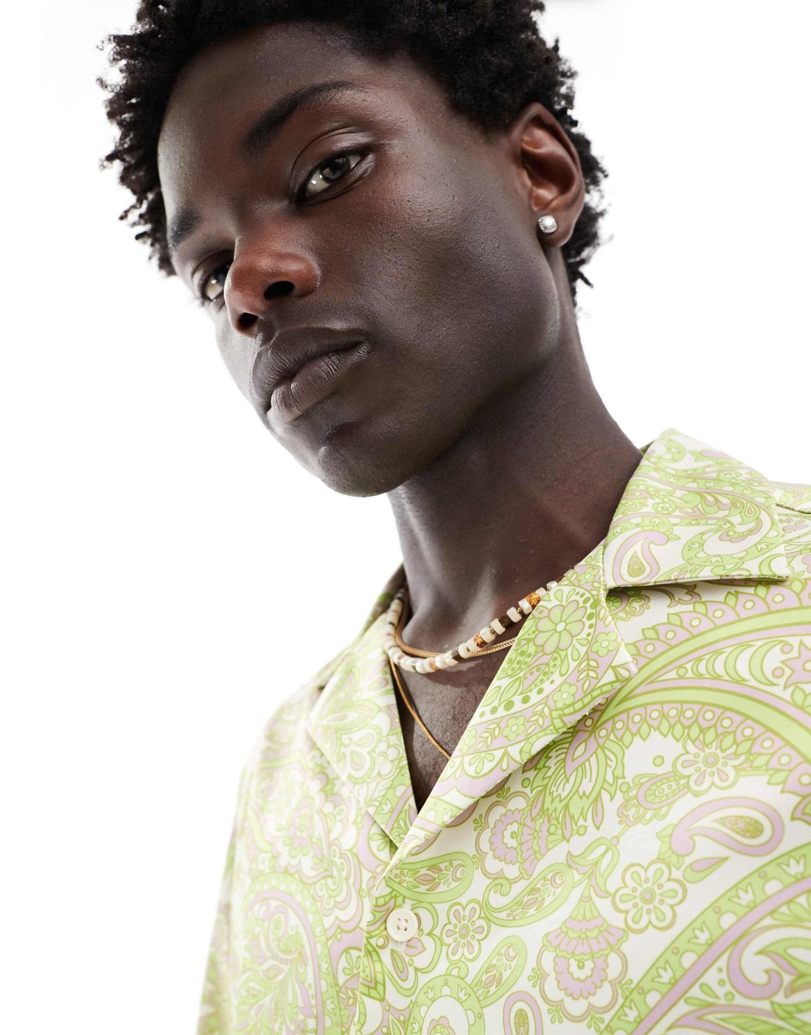 ASOS DESIGN co - ord boxy relaxed deep revere shirt with paisley print in green - ASOS Sample Sale EU Store