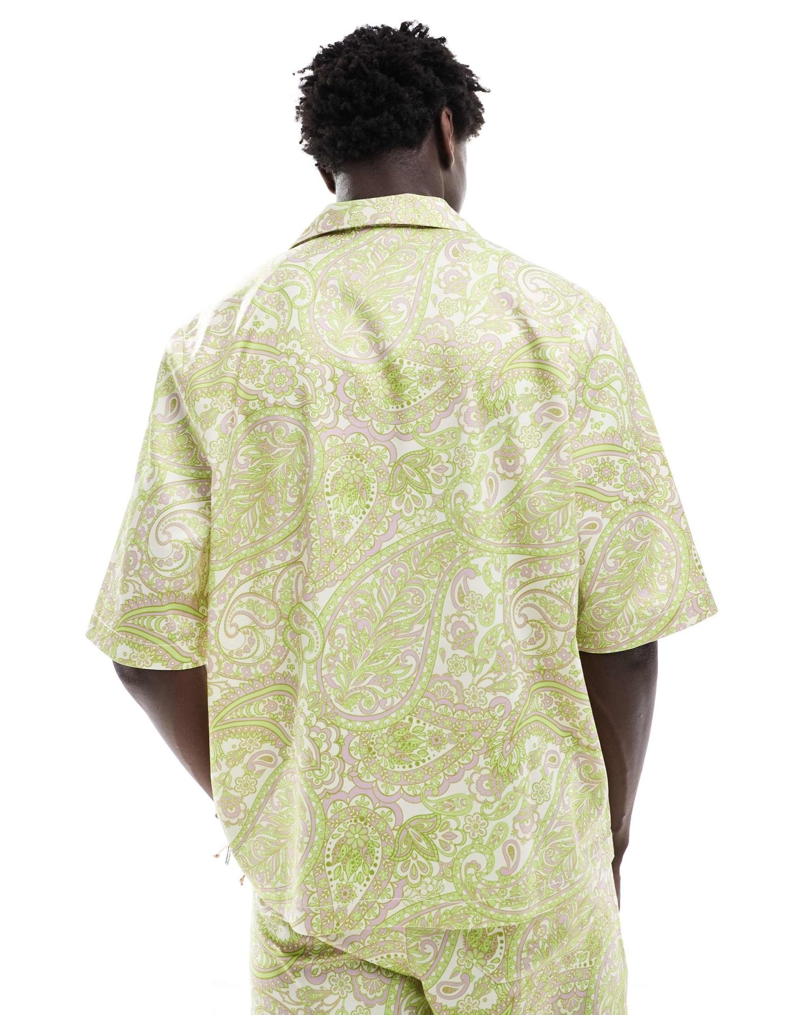 ASOS DESIGN co - ord boxy relaxed deep revere shirt with paisley print in green - ASOS Sample Sale EU Store