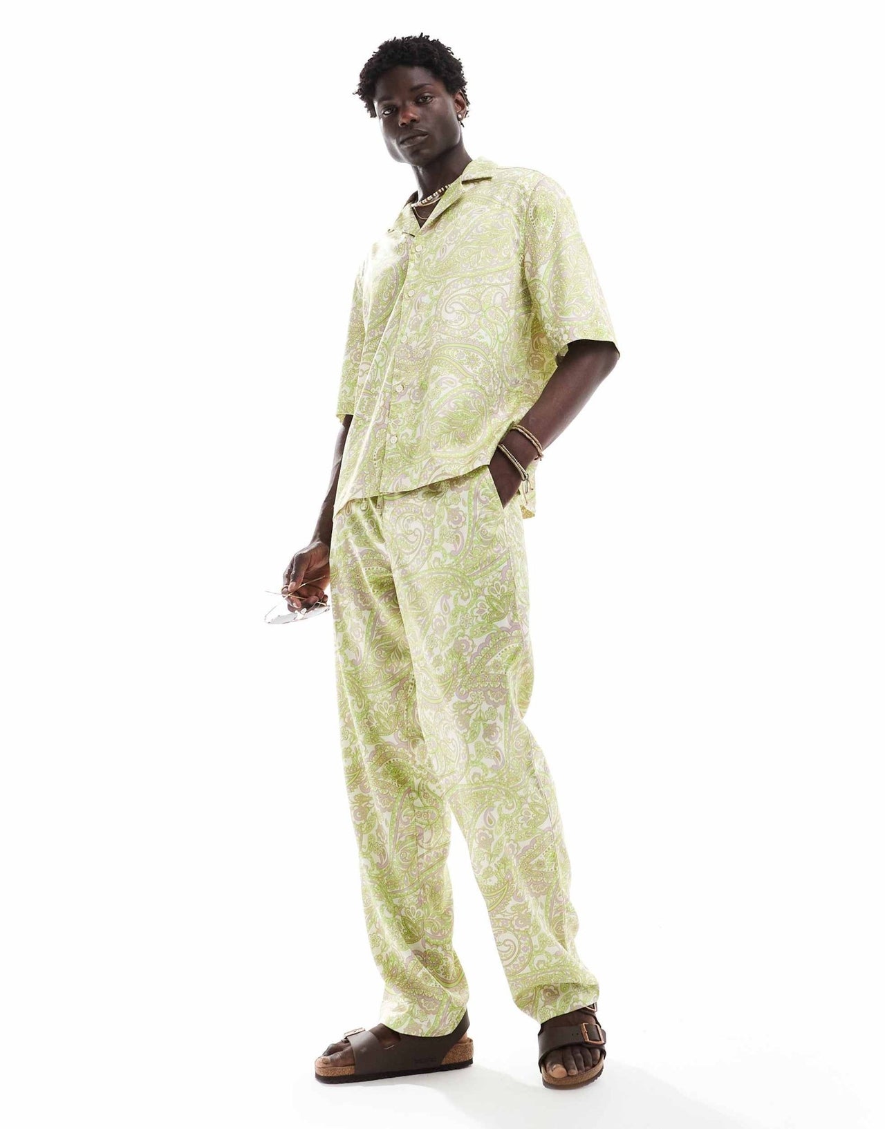 ASOS DESIGN co - ord boxy relaxed deep revere shirt with paisley print in green - ASOS Sample Sale EU Store