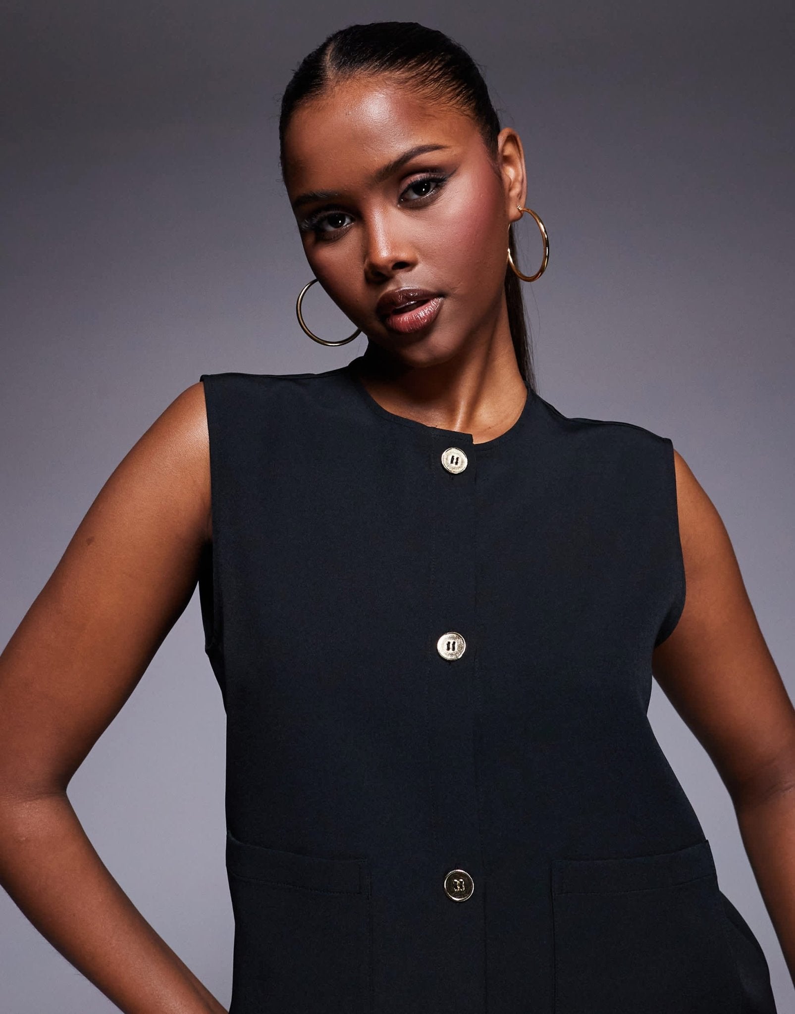ASOS DESIGN co - ord boxy waistcoat in black with gold buttons - ASOS Sample Sale EU Store