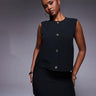 ASOS DESIGN co-ord boxy waistcoat in black with gold buttons