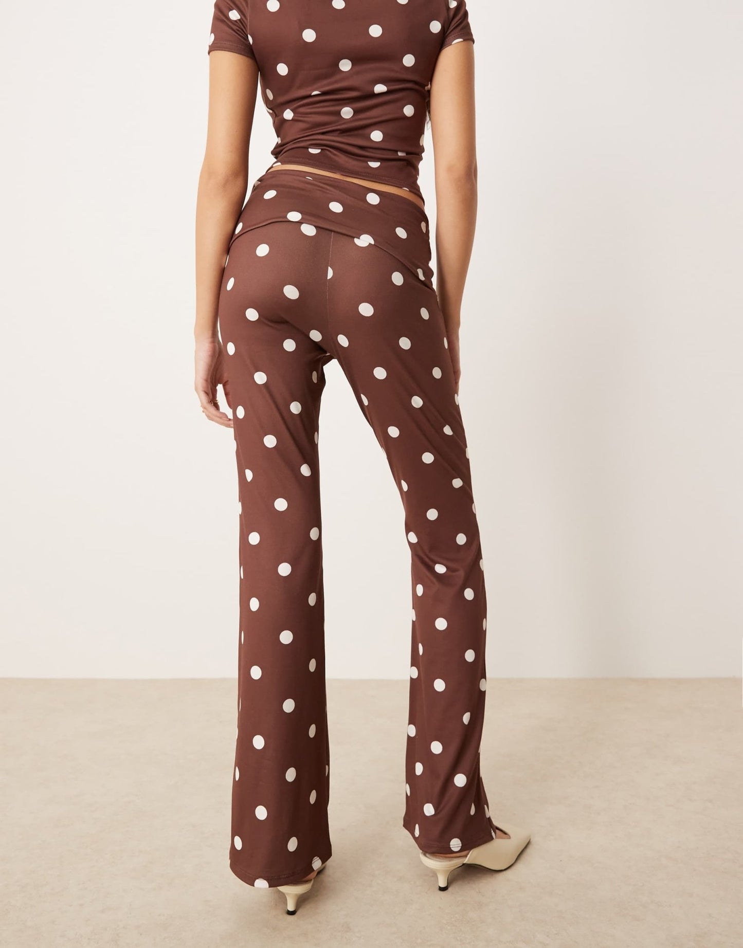ASOS DESIGN co - ord flare trouser in brown polka dot - ASOS Sample Sale EU Store