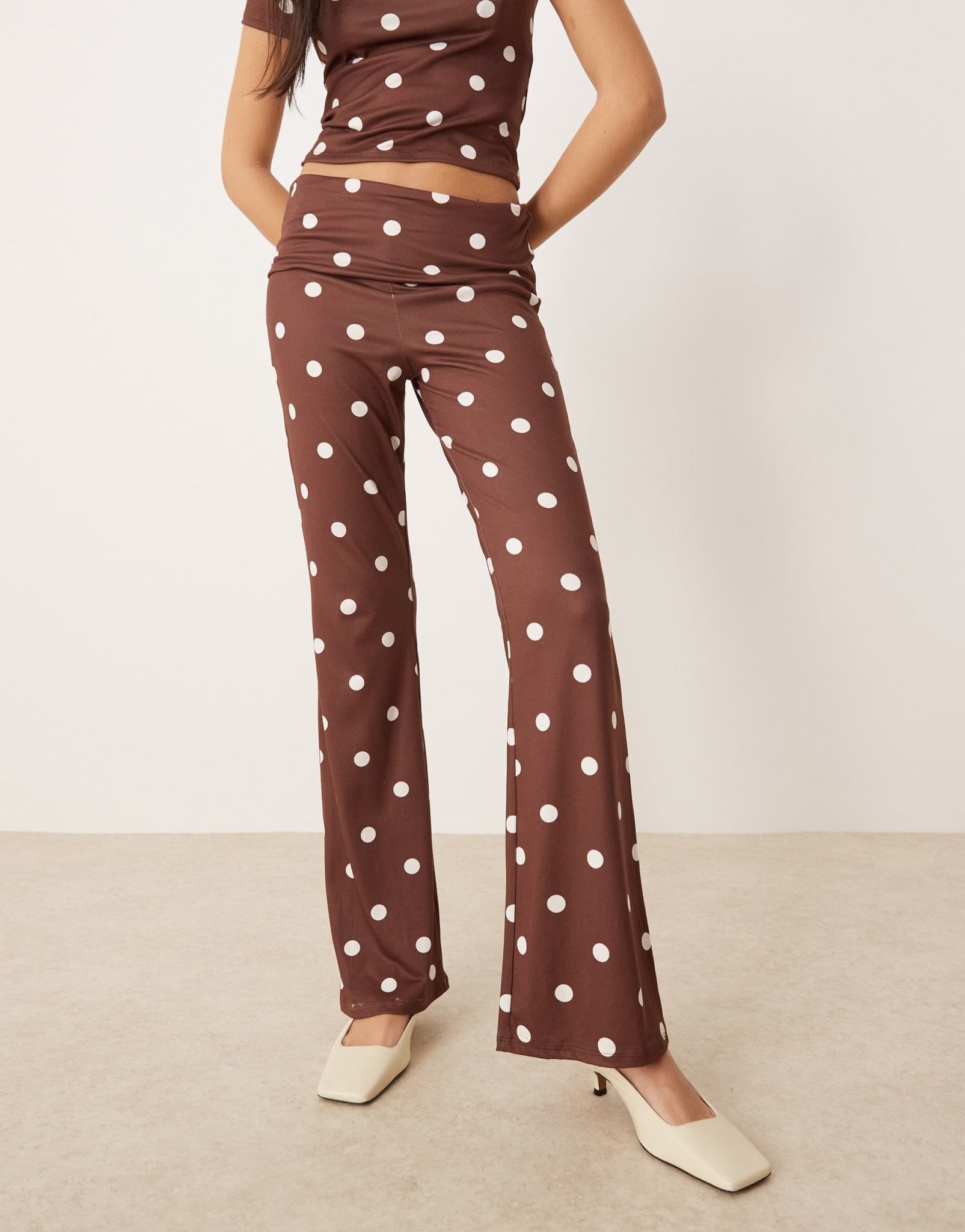 ASOS DESIGN co - ord flare trouser in brown polka dot - ASOS Sample Sale EU Store