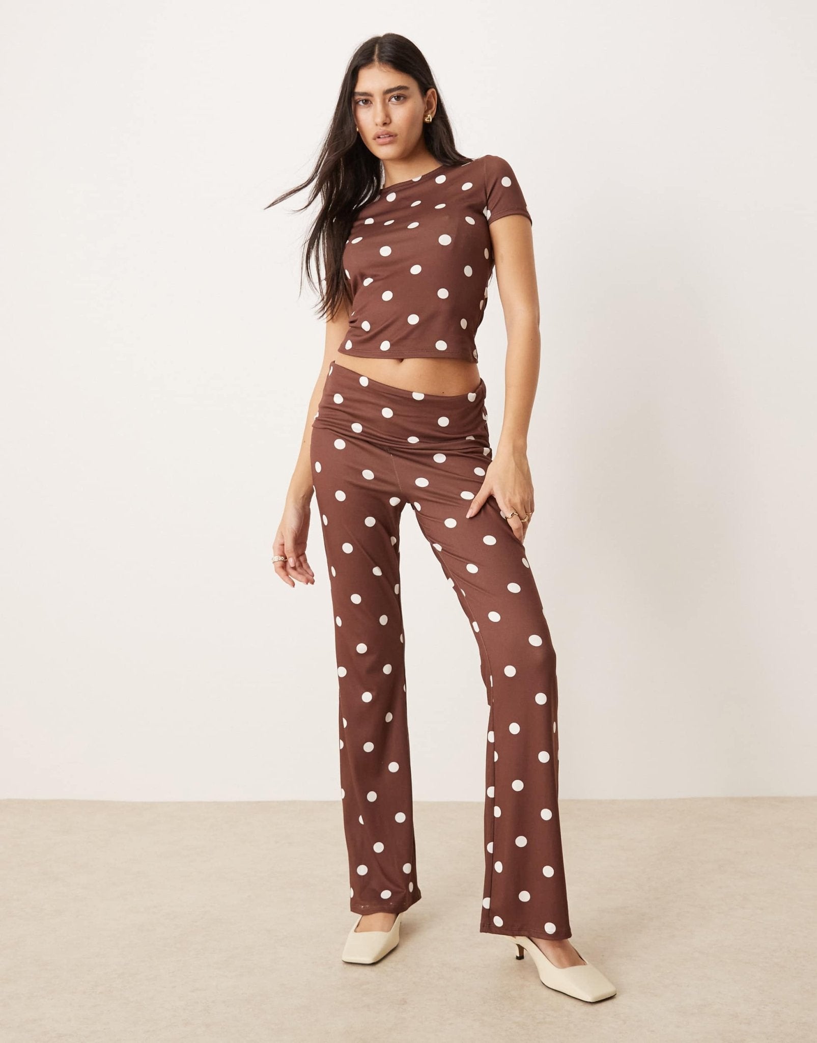 ASOS DESIGN co - ord flare trouser in brown polka dot - ASOS Sample Sale EU Store