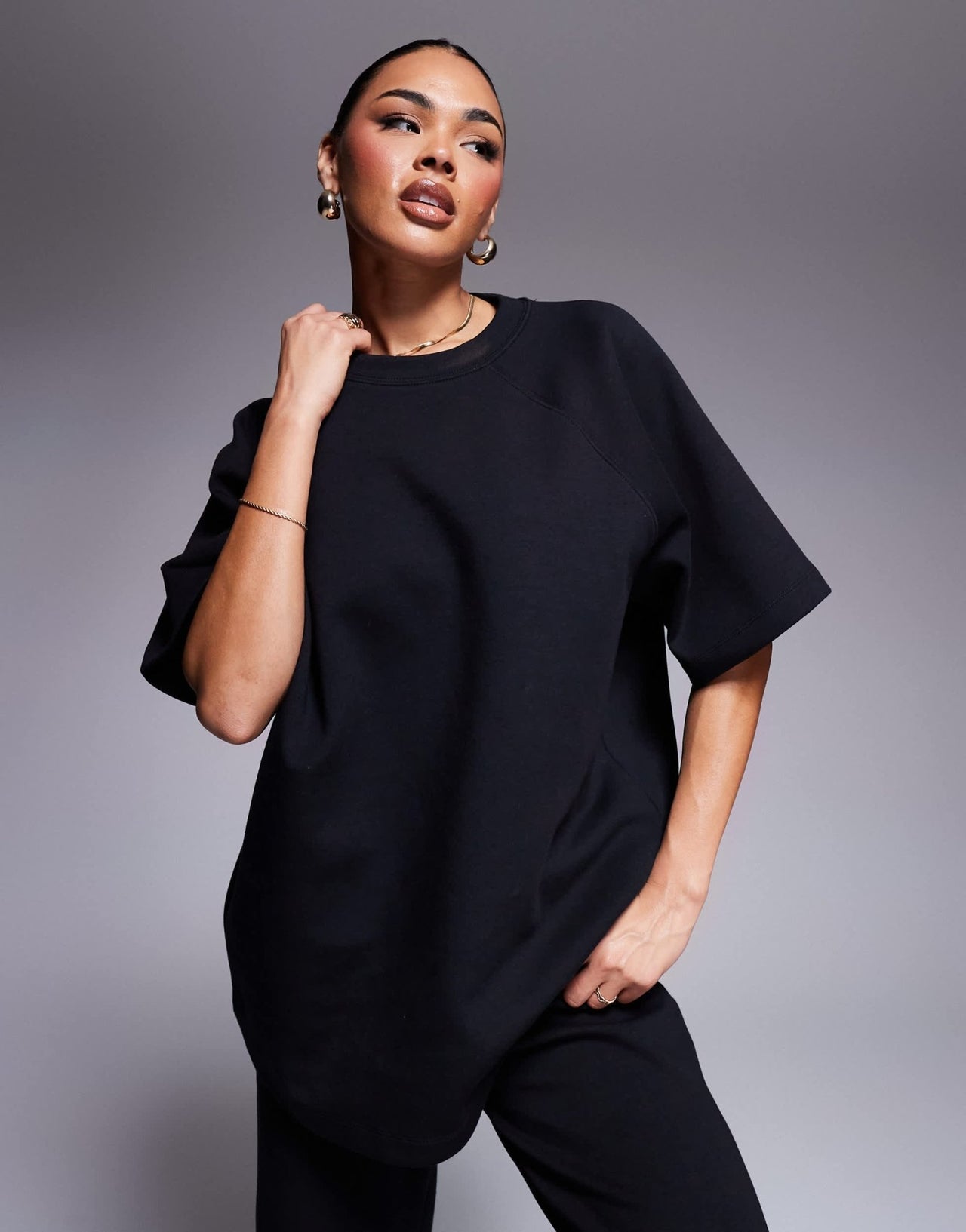 ASOS DESIGN co - ord interlock raglan t-shirt in black - ASOS Sample Sale EU Store