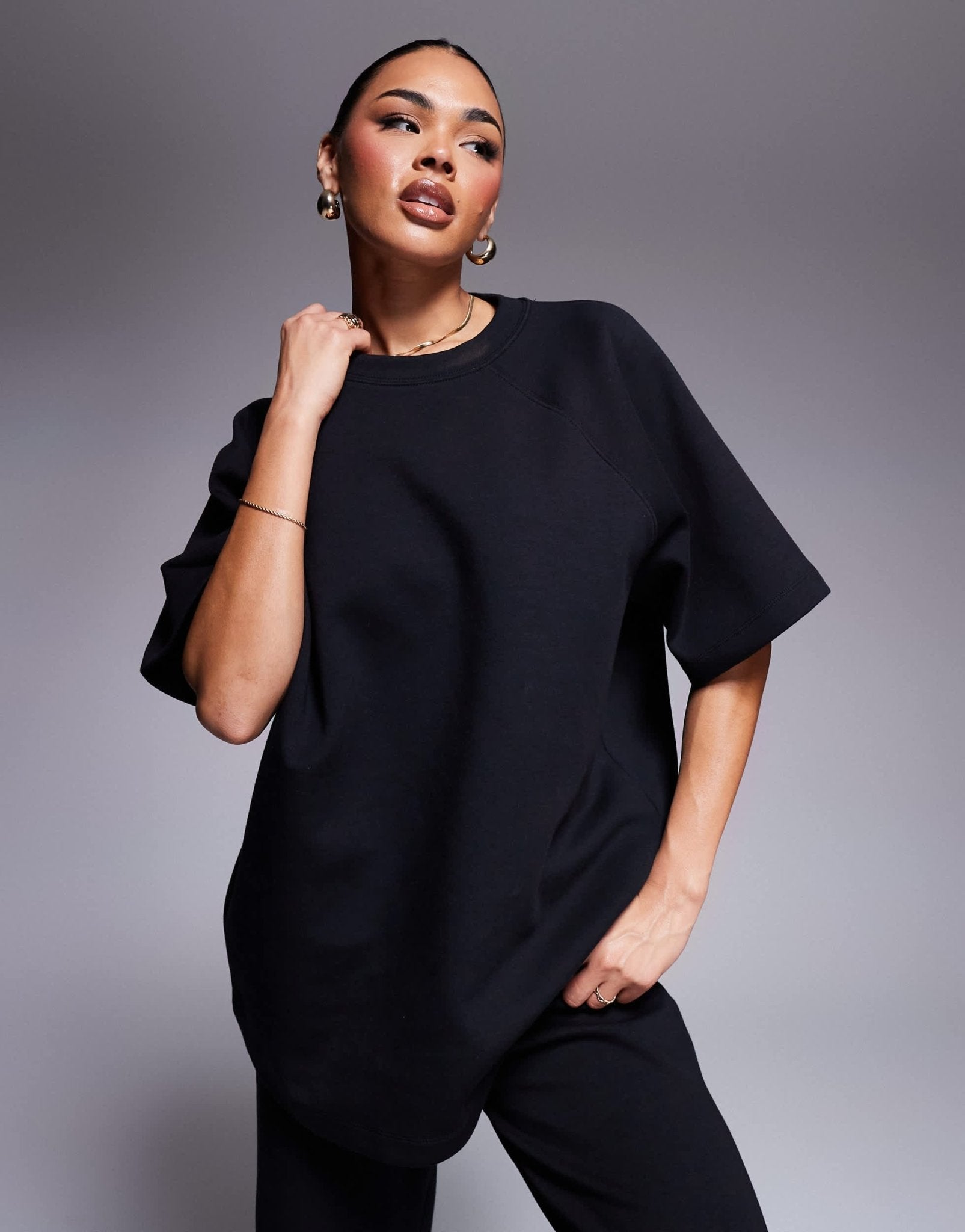 ASOS DESIGN co - ord interlock raglan t-shirt in black - ASOS Sample Sale EU Store