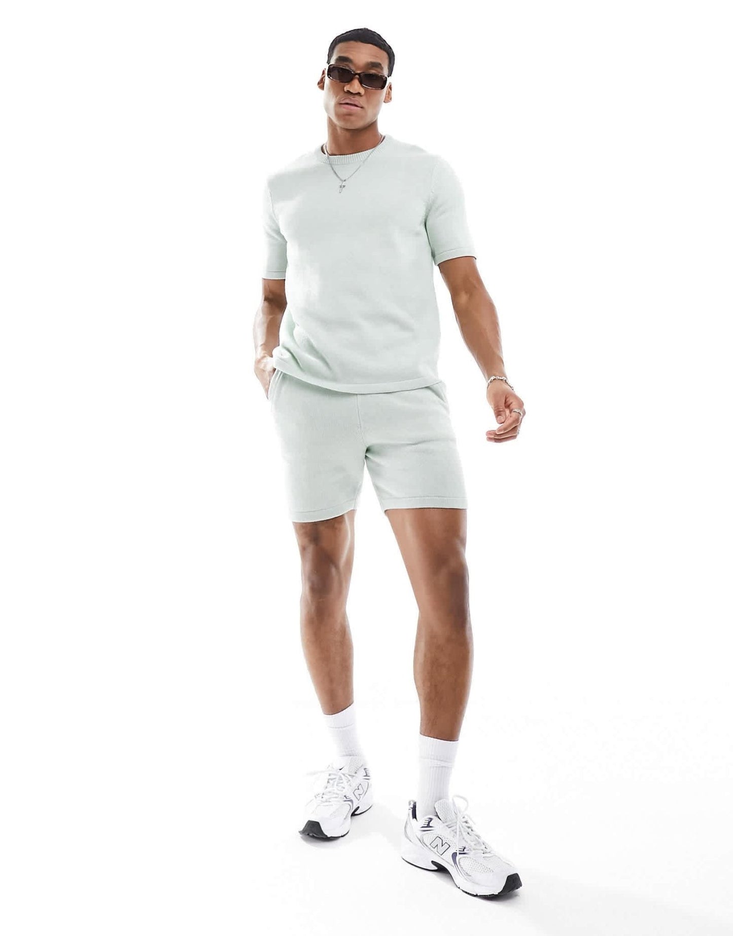 ASOS DESIGN co - ord midweight knitted cotton t-shirt in light blue - ASOS Sample Sale EU Store