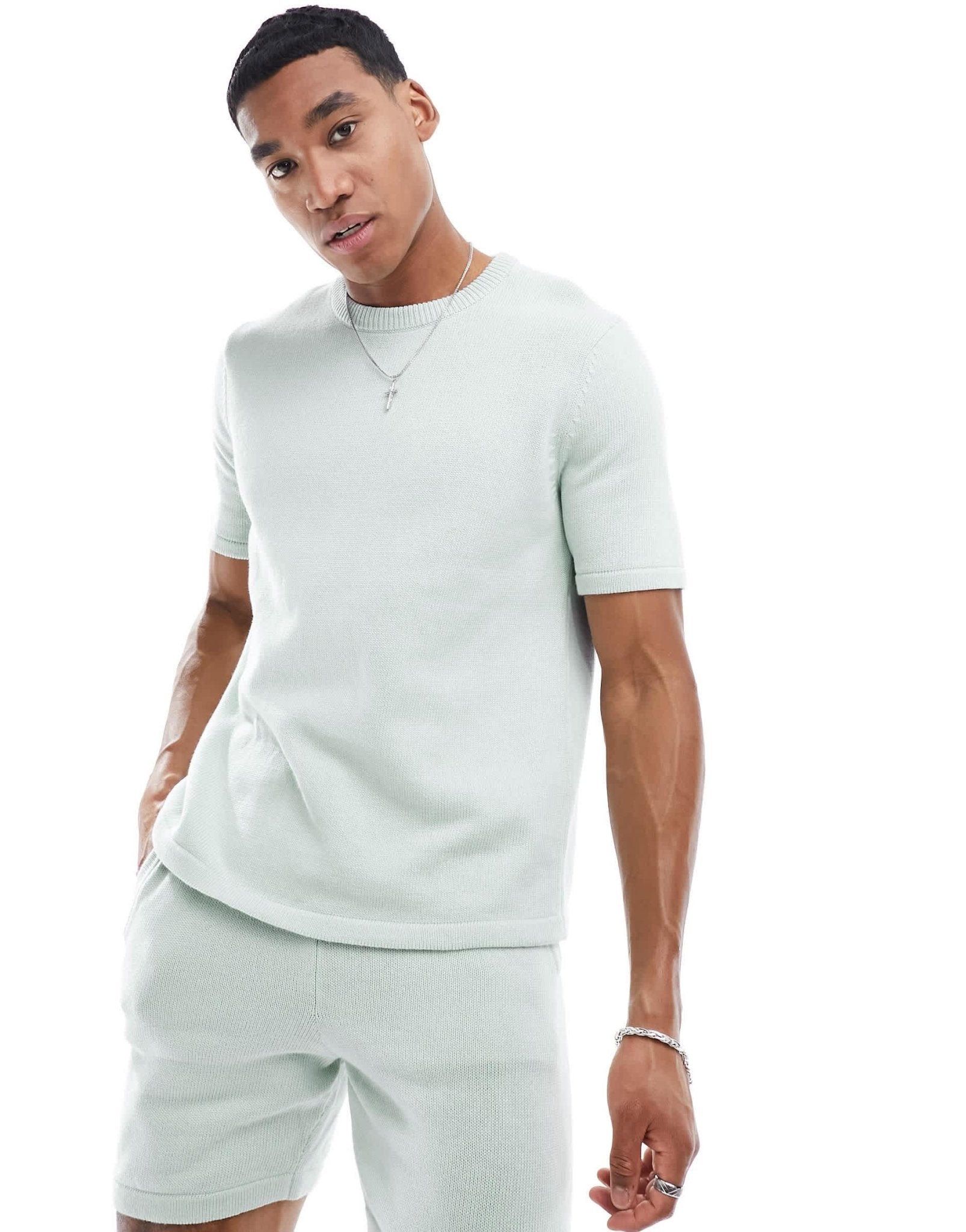 ASOS DESIGN co - ord midweight knitted cotton t-shirt in light blue - ASOS Sample Sale EU Store
