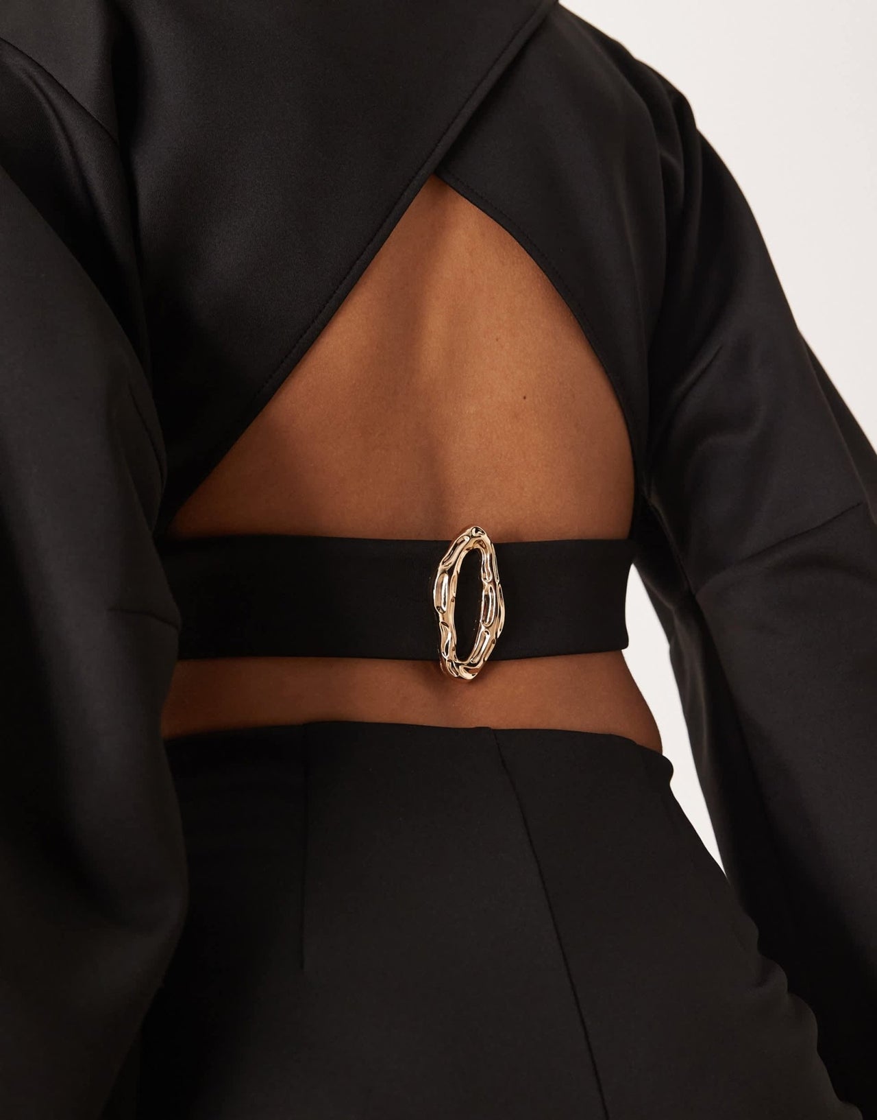 ASOS DESIGN co - ord open back crop top with volume sleeves in black in scuba - style fabric - ASOS Sample Sale EU Store