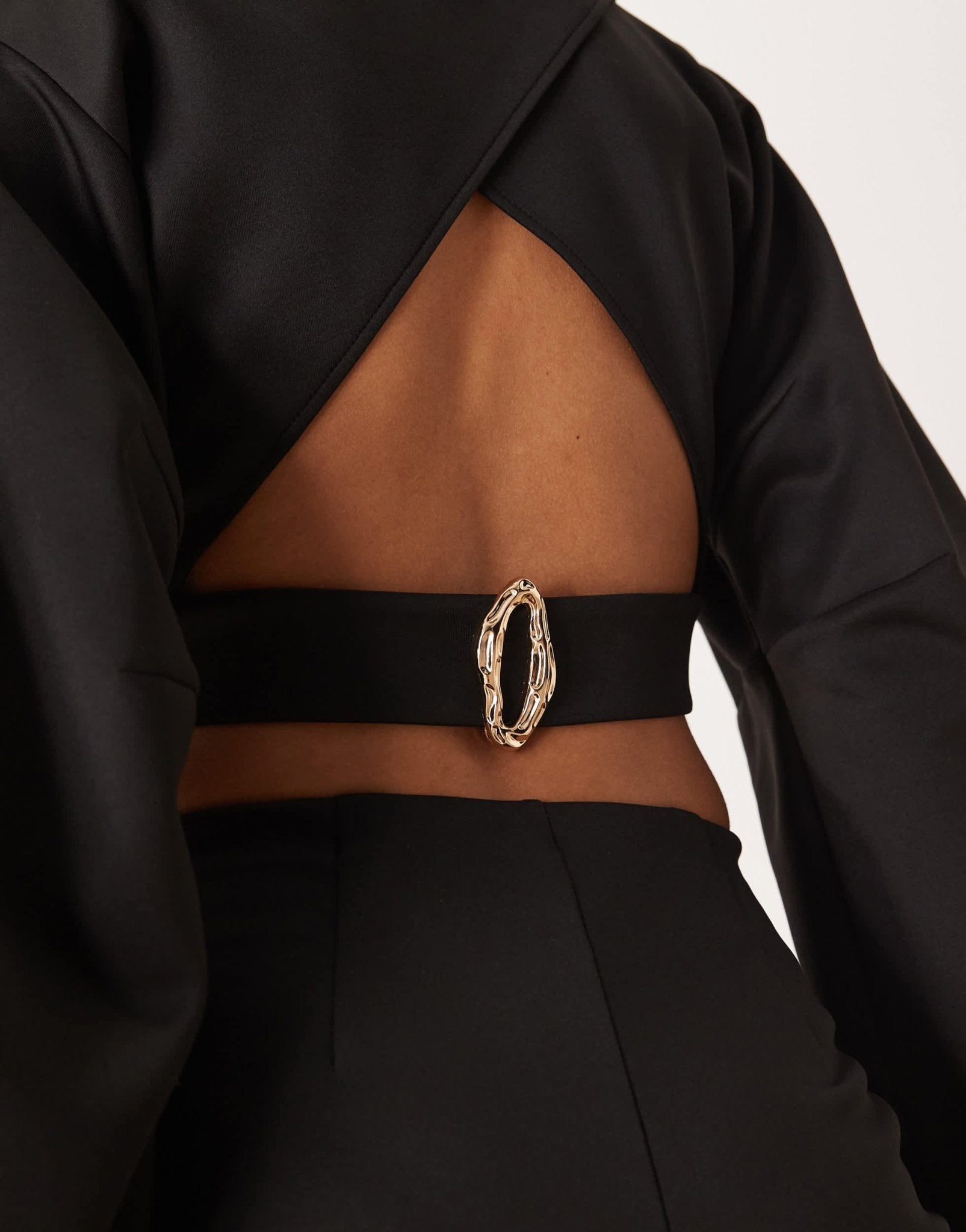 ASOS DESIGN co - ord open back crop top with volume sleeves in black in scuba - style fabric - ASOS Sample Sale EU Store
