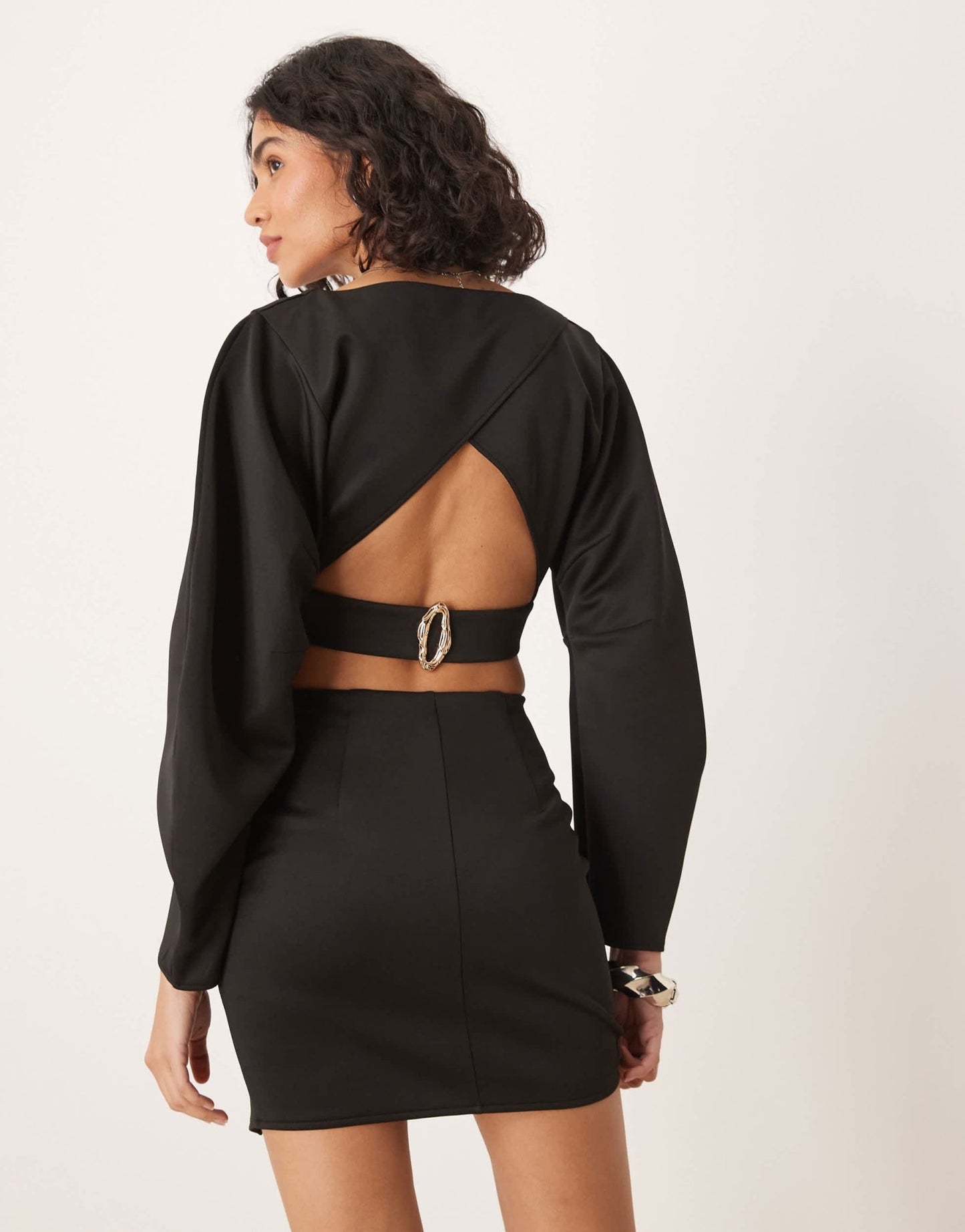 ASOS DESIGN co - ord open back crop top with volume sleeves in black in scuba - style fabric - ASOS Sample Sale EU Store