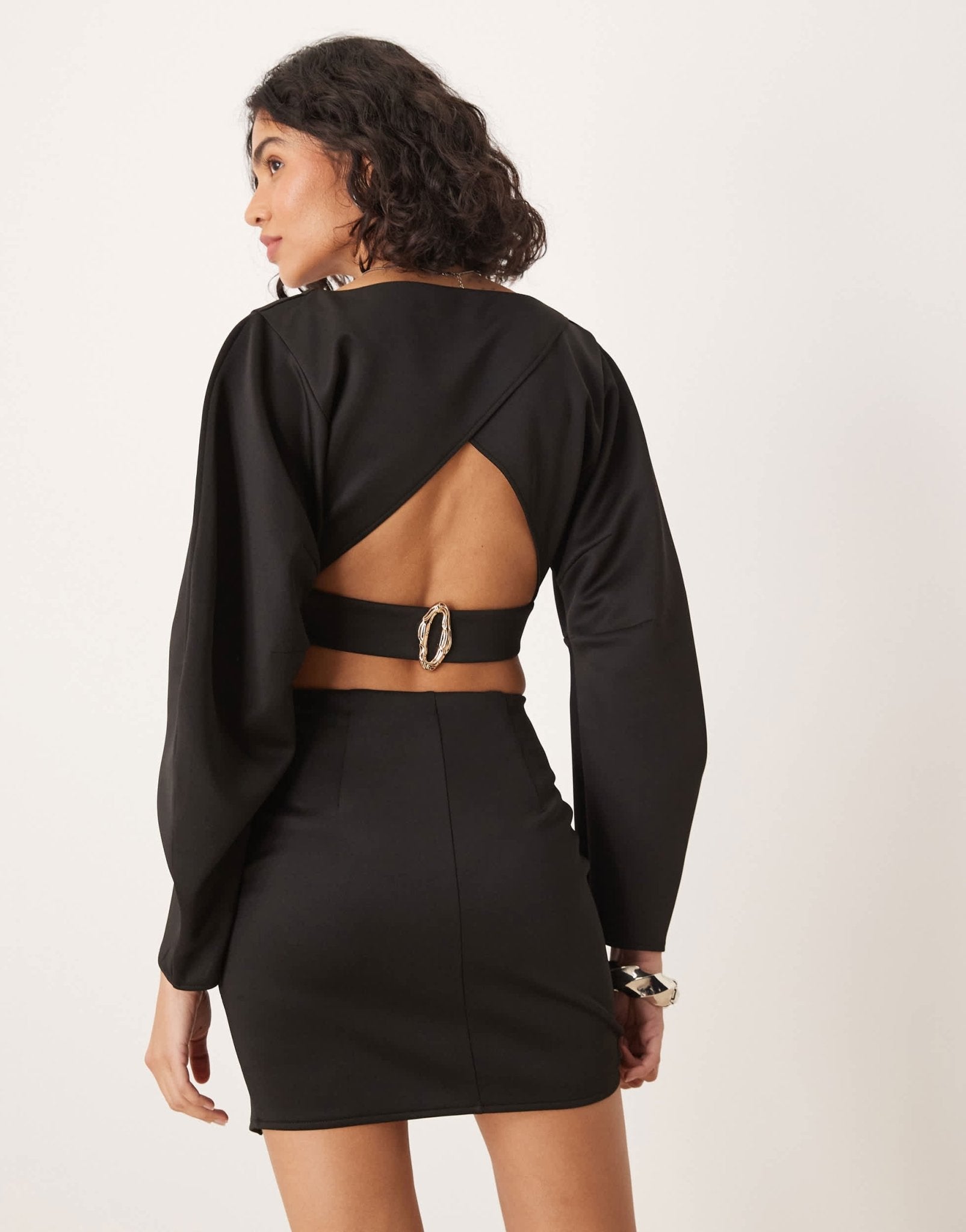 ASOS DESIGN co - ord open back crop top with volume sleeves in black in scuba - style fabric - ASOS Sample Sale EU Store
