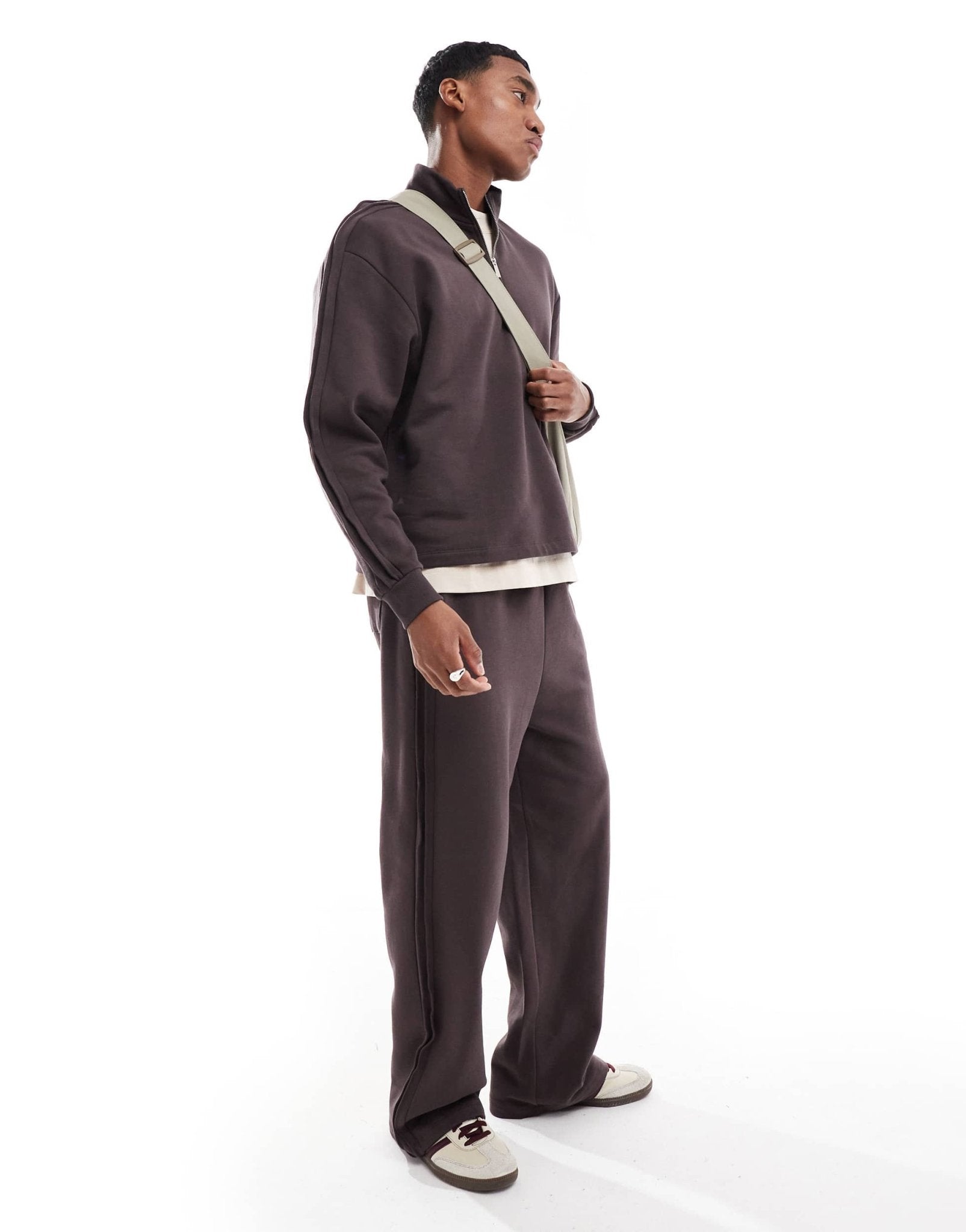 ASOS DESIGN co - ord quarter zip funnel neck sweatshirt in brown - ASOS Sample Sale EU Store