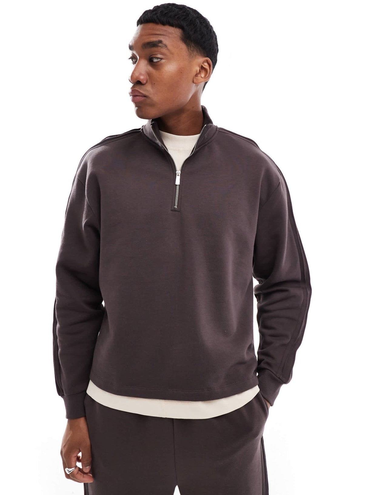 ASOS DESIGN co - ord quarter zip funnel neck sweatshirt in brown - ASOS Sample Sale EU Store