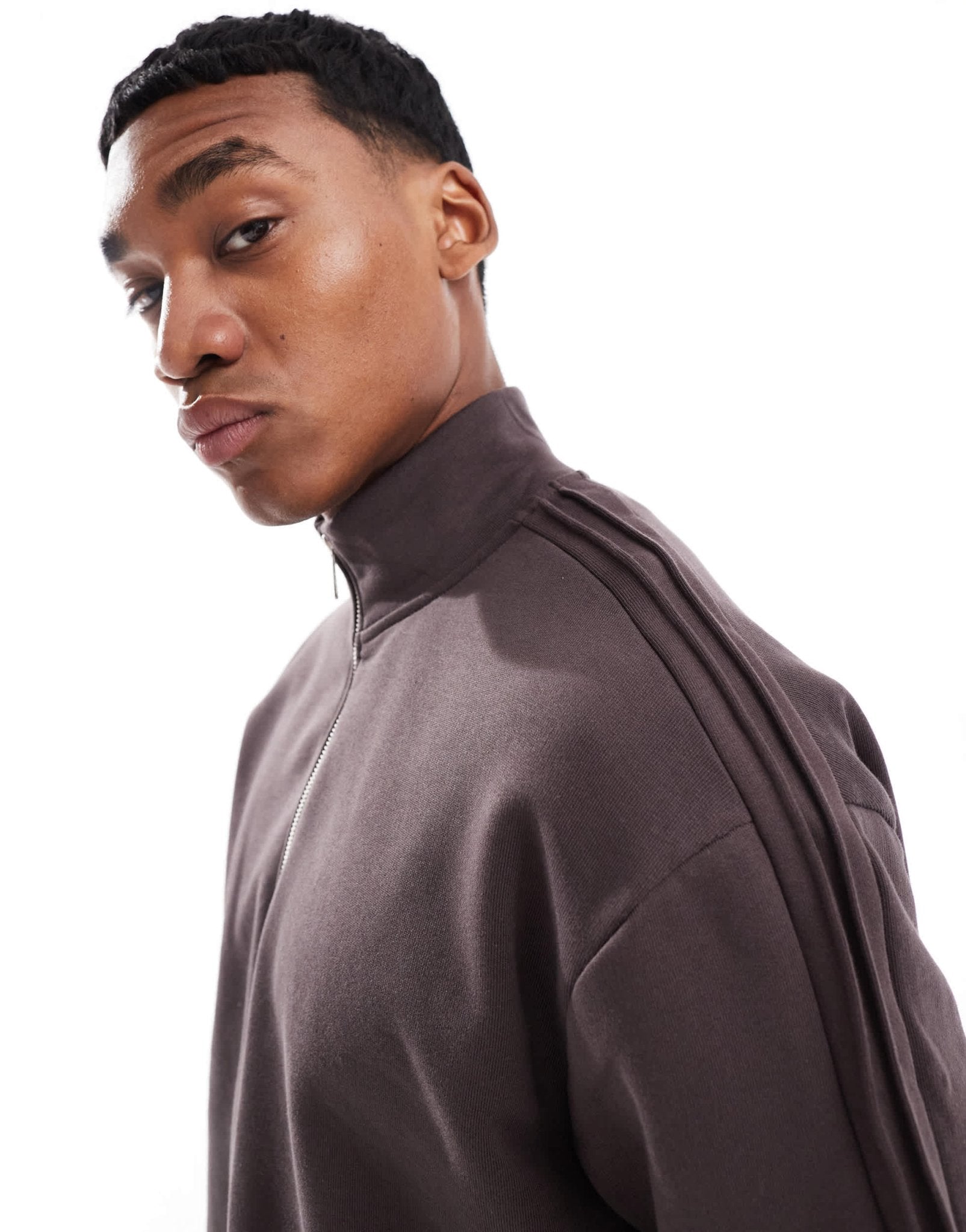 ASOS DESIGN co - ord quarter zip funnel neck sweatshirt in brown - ASOS Sample Sale EU Store