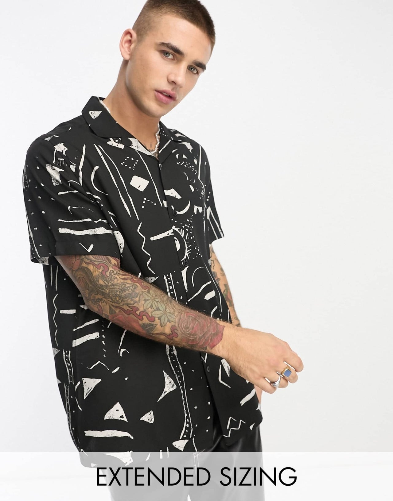 ASOS DESIGN co - ord relaxed revere shirt in black abstract print - ASOS Sample Sale EU Store