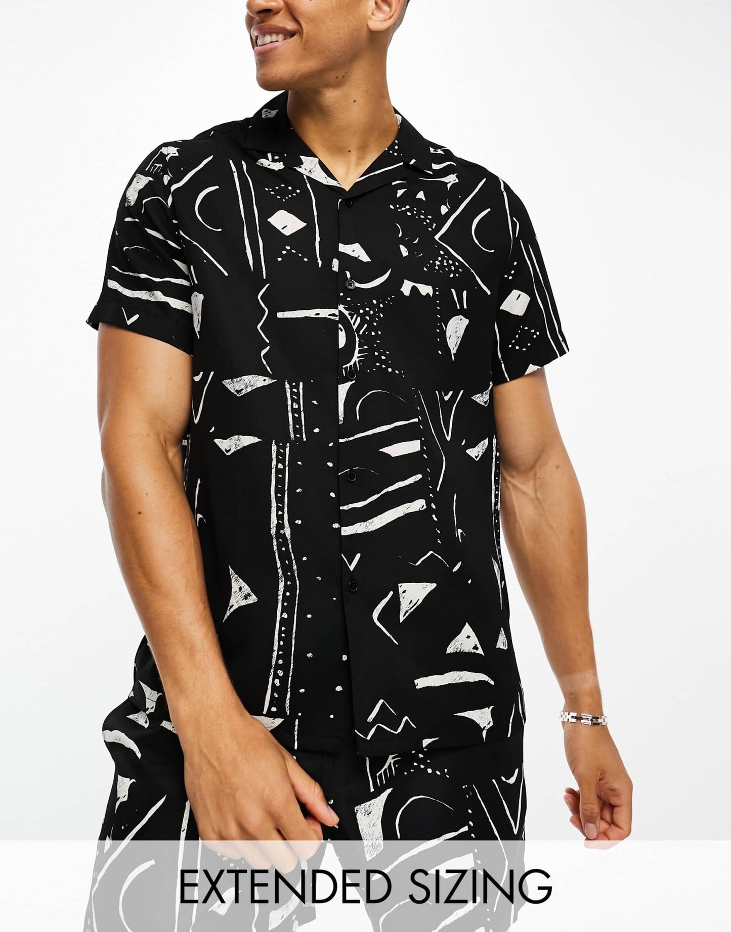 ASOS DESIGN co - ord relaxed revere shirt in black abstract print - ASOS Sample Sale EU Store