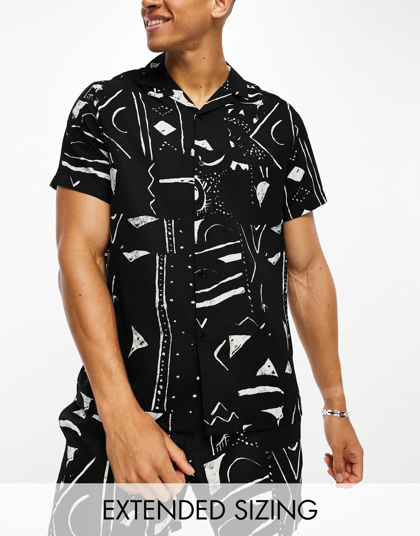 ASOS DESIGN co - ord relaxed revere shirt in black abstract print - ASOS Sample Sale EU Store