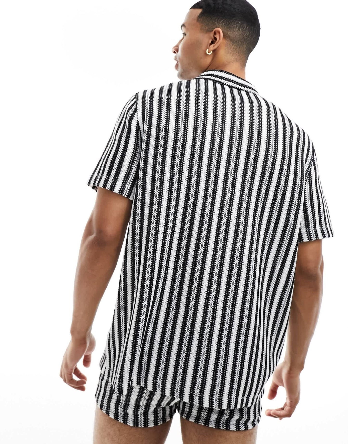 ASOS DESIGN co - ord relaxed revere shirt in black and white crochet stripe - ASOS Sample Sale EU Store