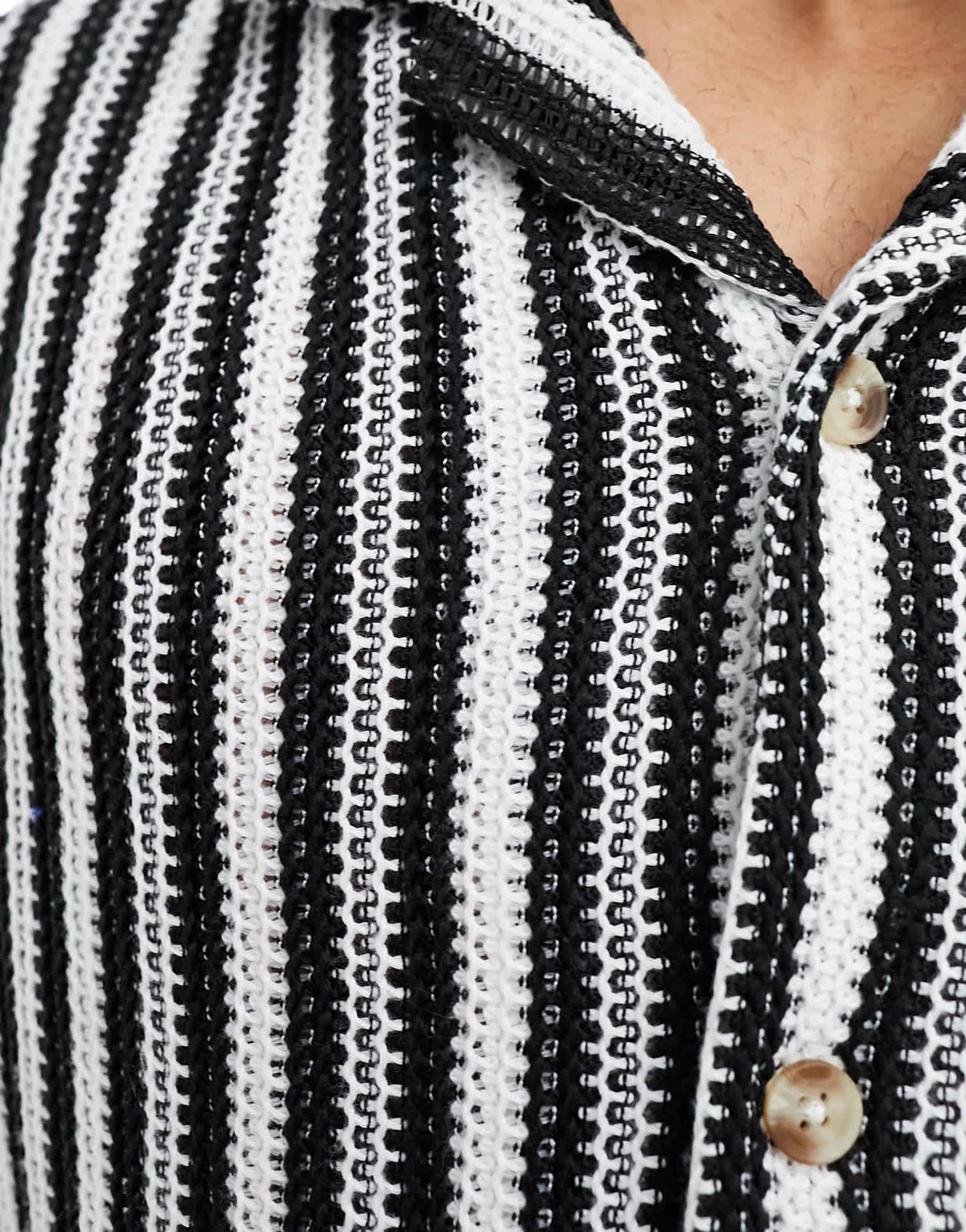 ASOS DESIGN co - ord relaxed revere shirt in black and white crochet stripe - ASOS Sample Sale EU Store