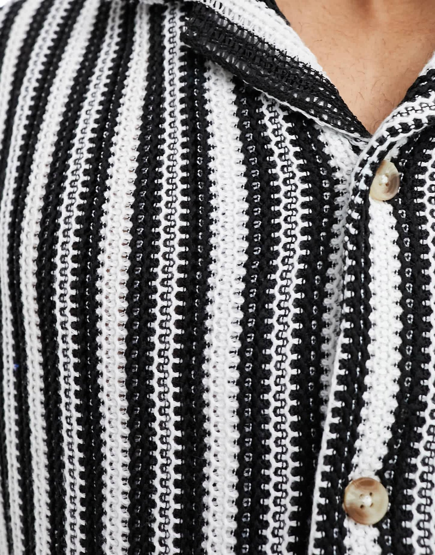 ASOS DESIGN co - ord relaxed revere shirt in black and white crochet stripe - ASOS Sample Sale EU Store