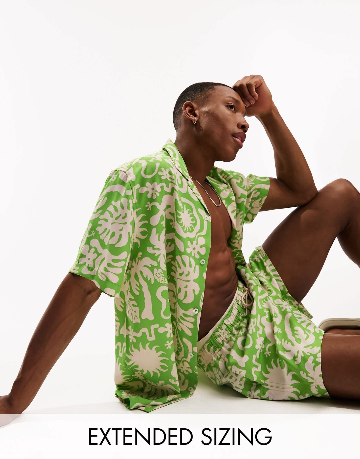 ASOS DESIGN co - ord relaxed revere shirt in green animal print - ASOS Sample Sale EU Store