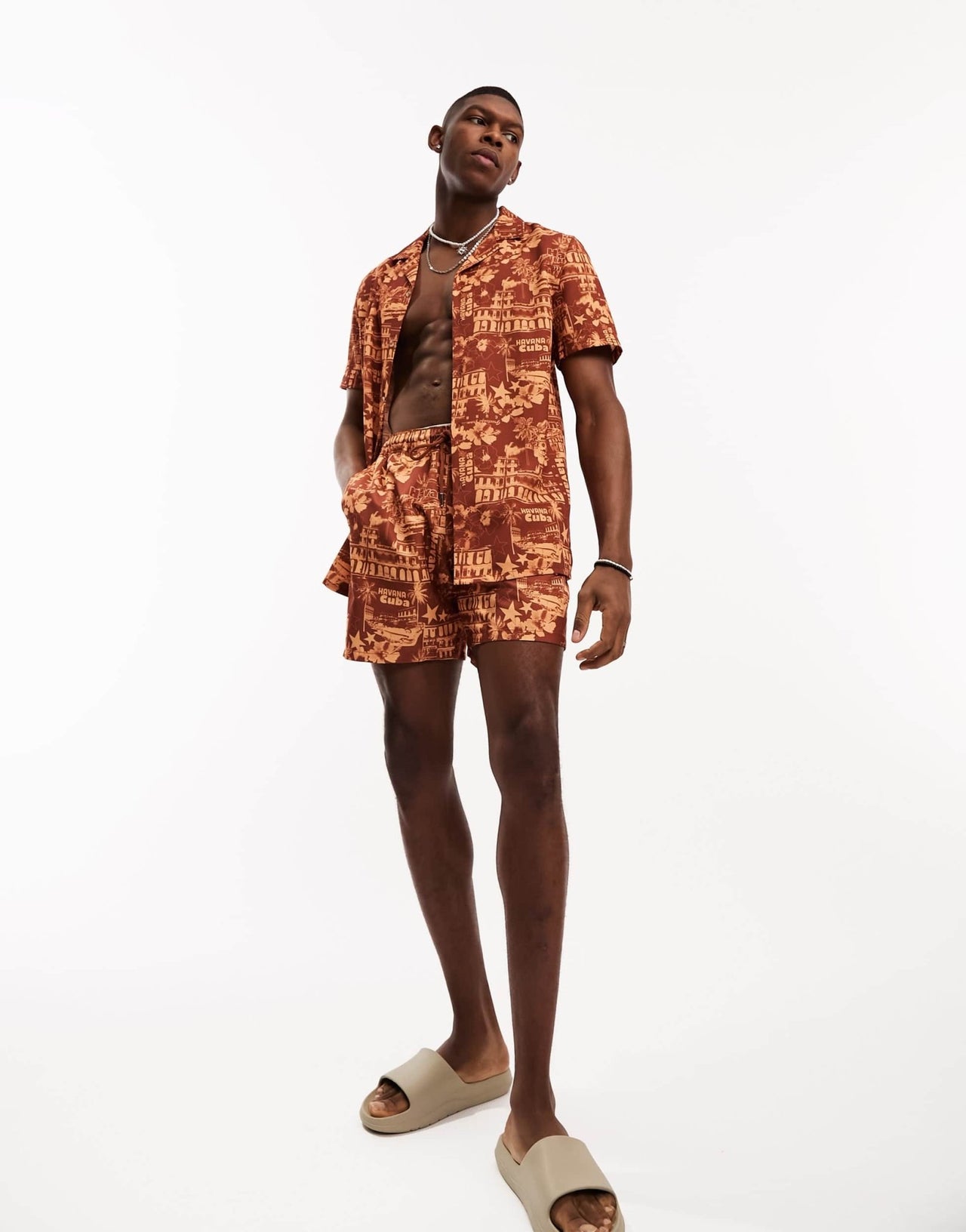 ASOS DESIGN co - ord revere shirt in brown print - ASOS Sample Sale EU Store