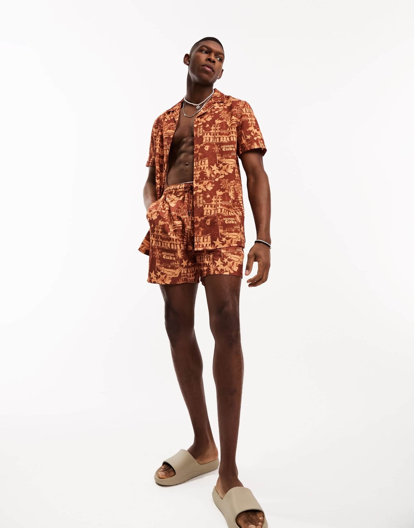 ASOS DESIGN co - ord revere shirt in brown print - ASOS Sample Sale EU Store