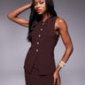 Top coordinato ASOS DESIGN a coste con gilet lungo con bottoni e scollo a V in marrone
