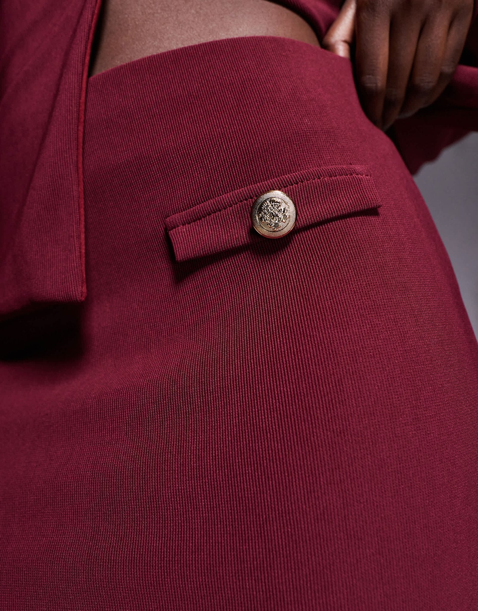 ASOS DESIGN co - ord ribbed mini skirt with pocket detail in burgundy - ASOS Sample Sale EU Store